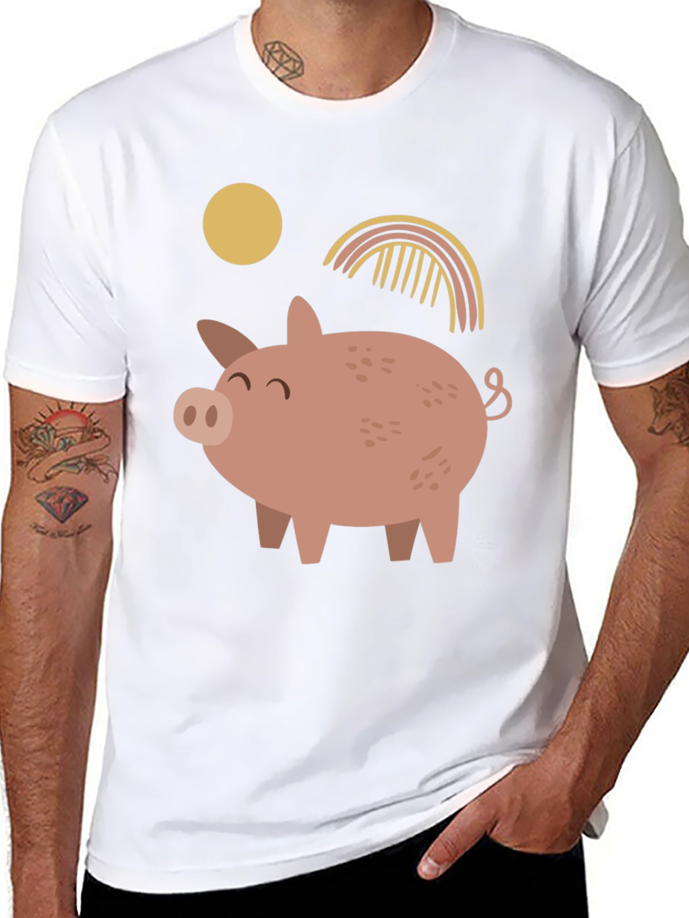 Cute Pig Graphic Print Black T-Shirt