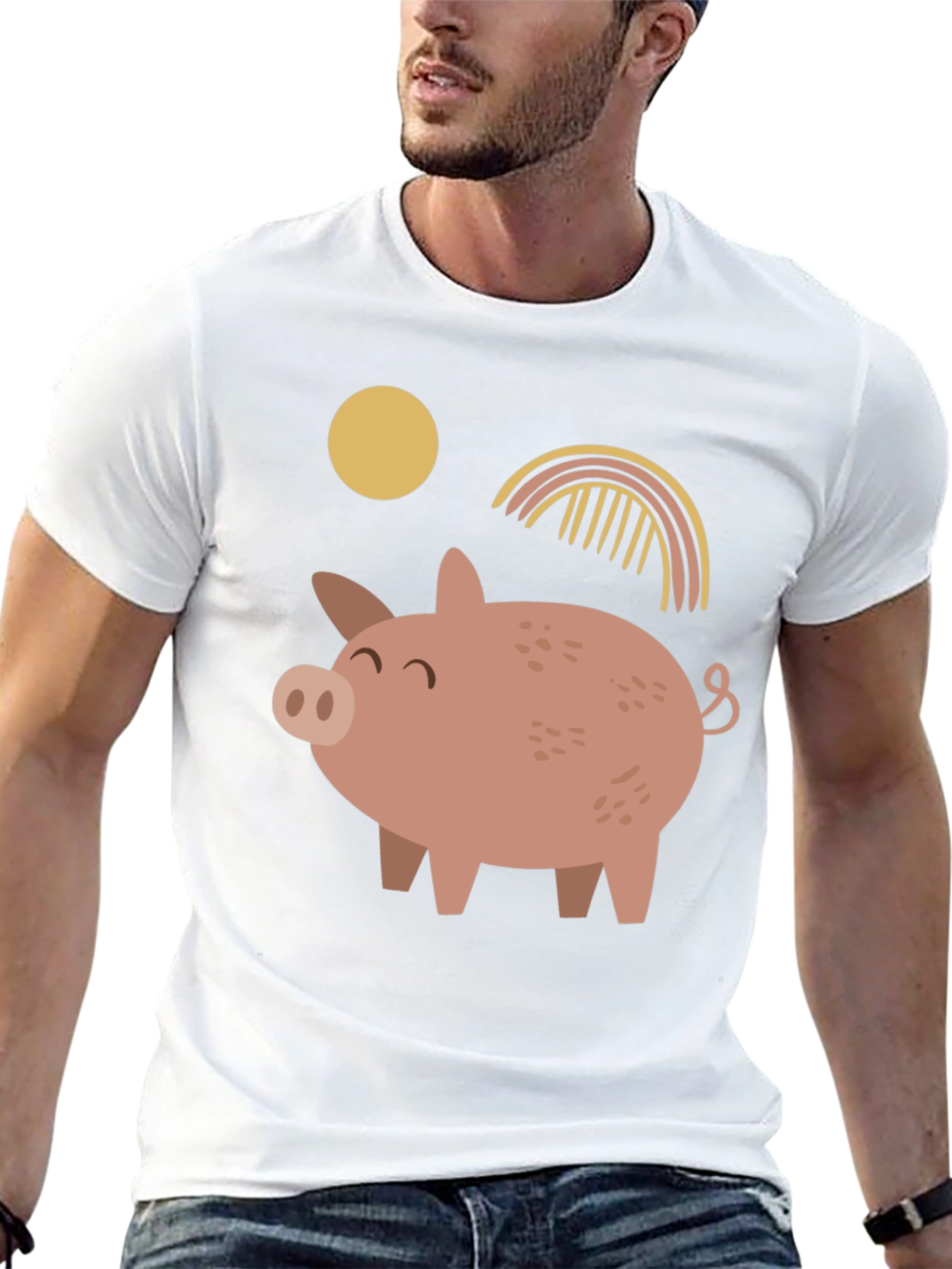 Cute Pig Graphic Print Black T-Shirt