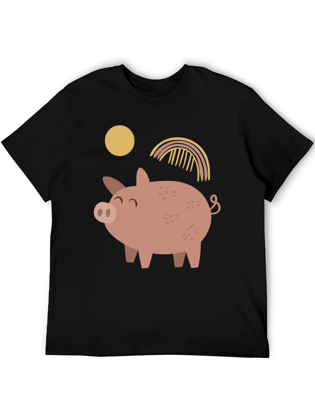 Cute Pig Graphic Print Black T-Shirt