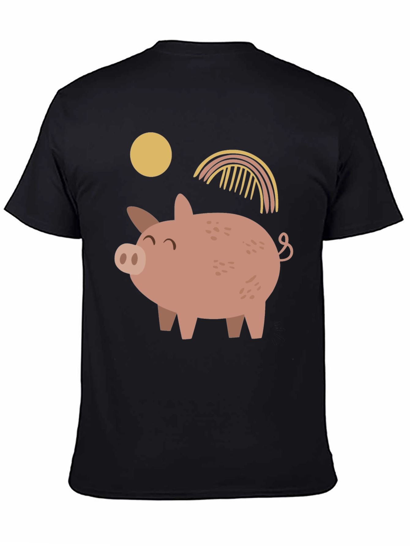 Cute Pig Graphic Print Black T-Shirt