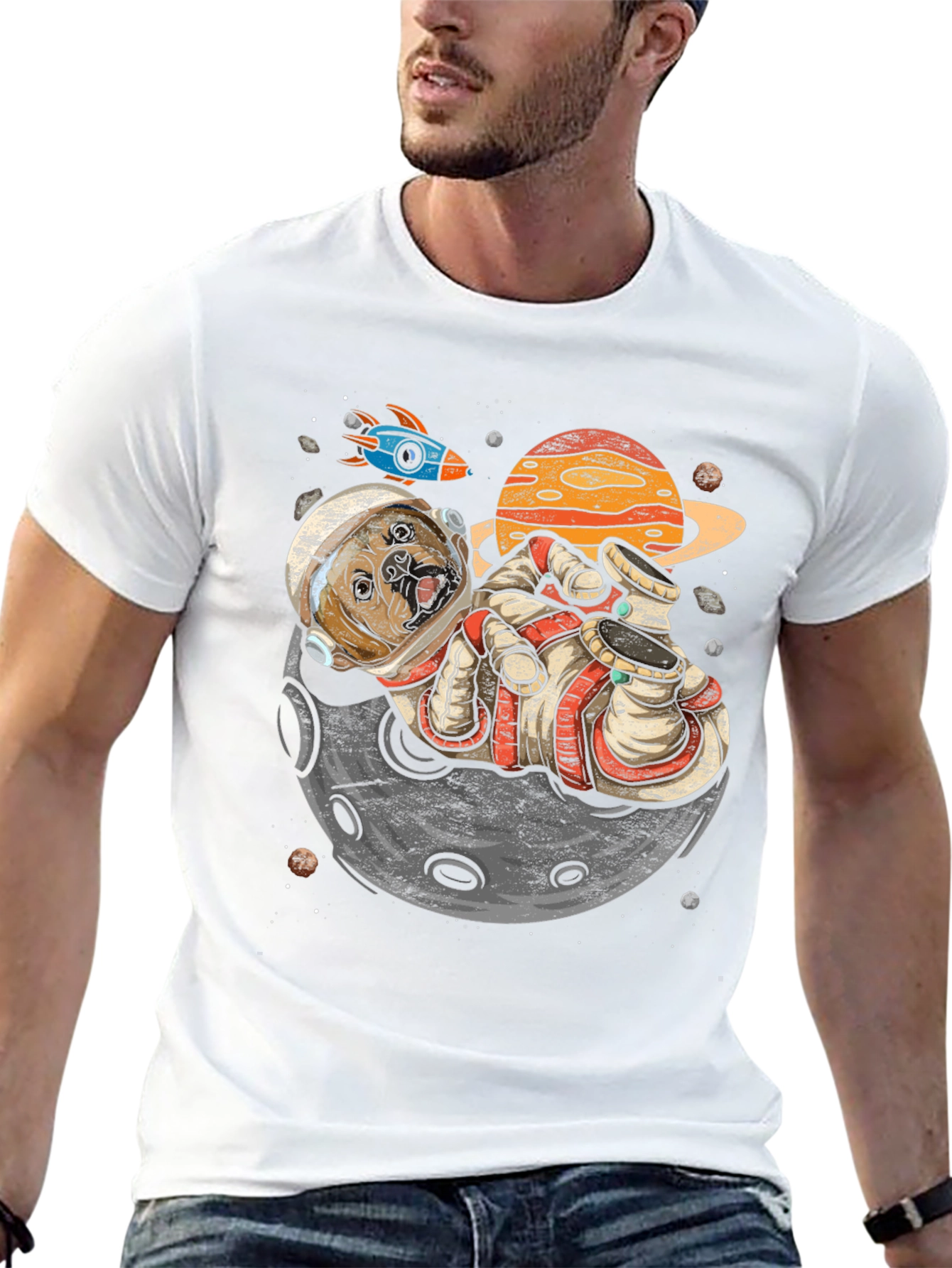 Astronaut Dog on the Moon Graphic Tee