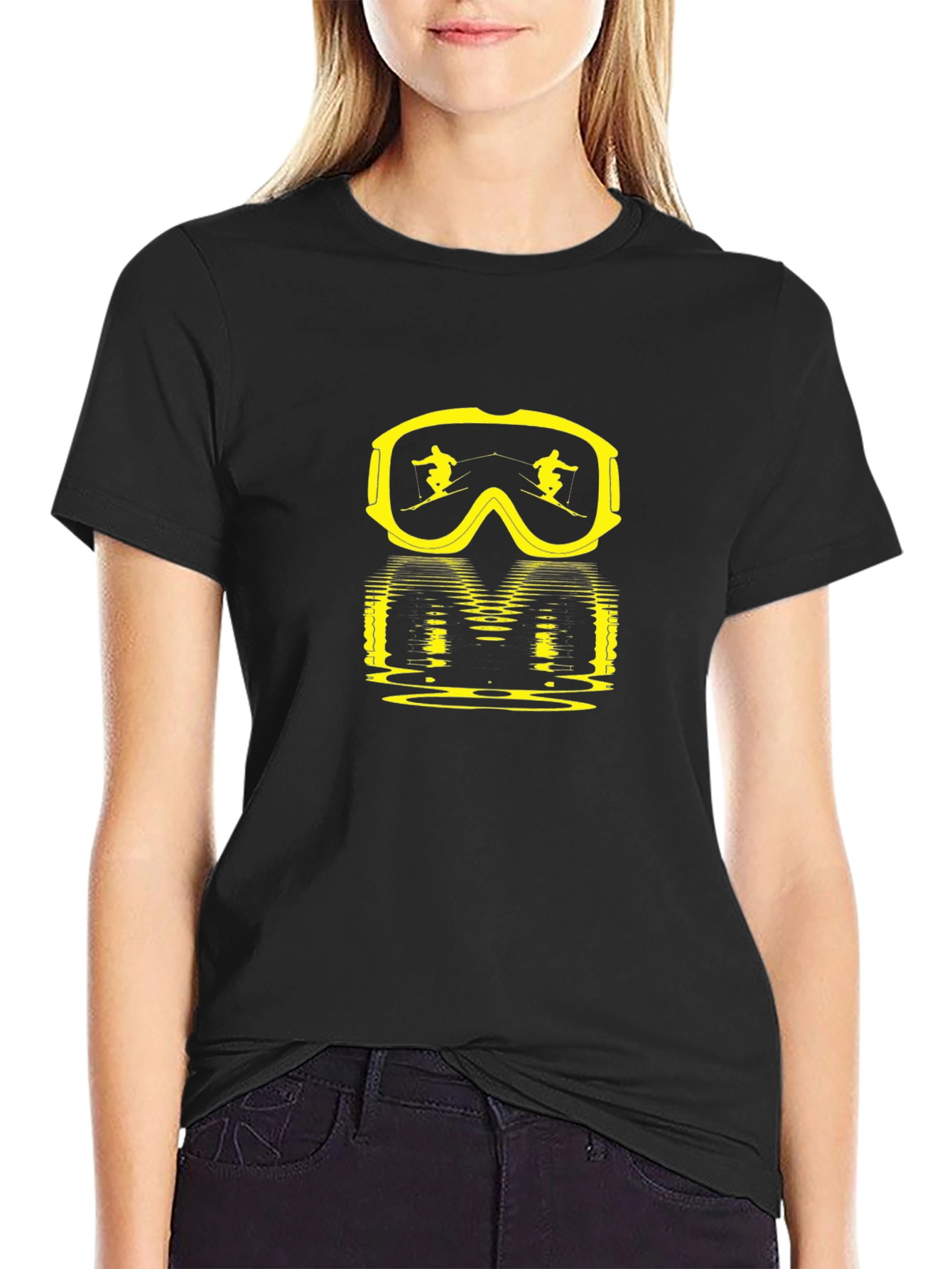 Ski Goggles Graphic Tee - Black Cotton Comfort