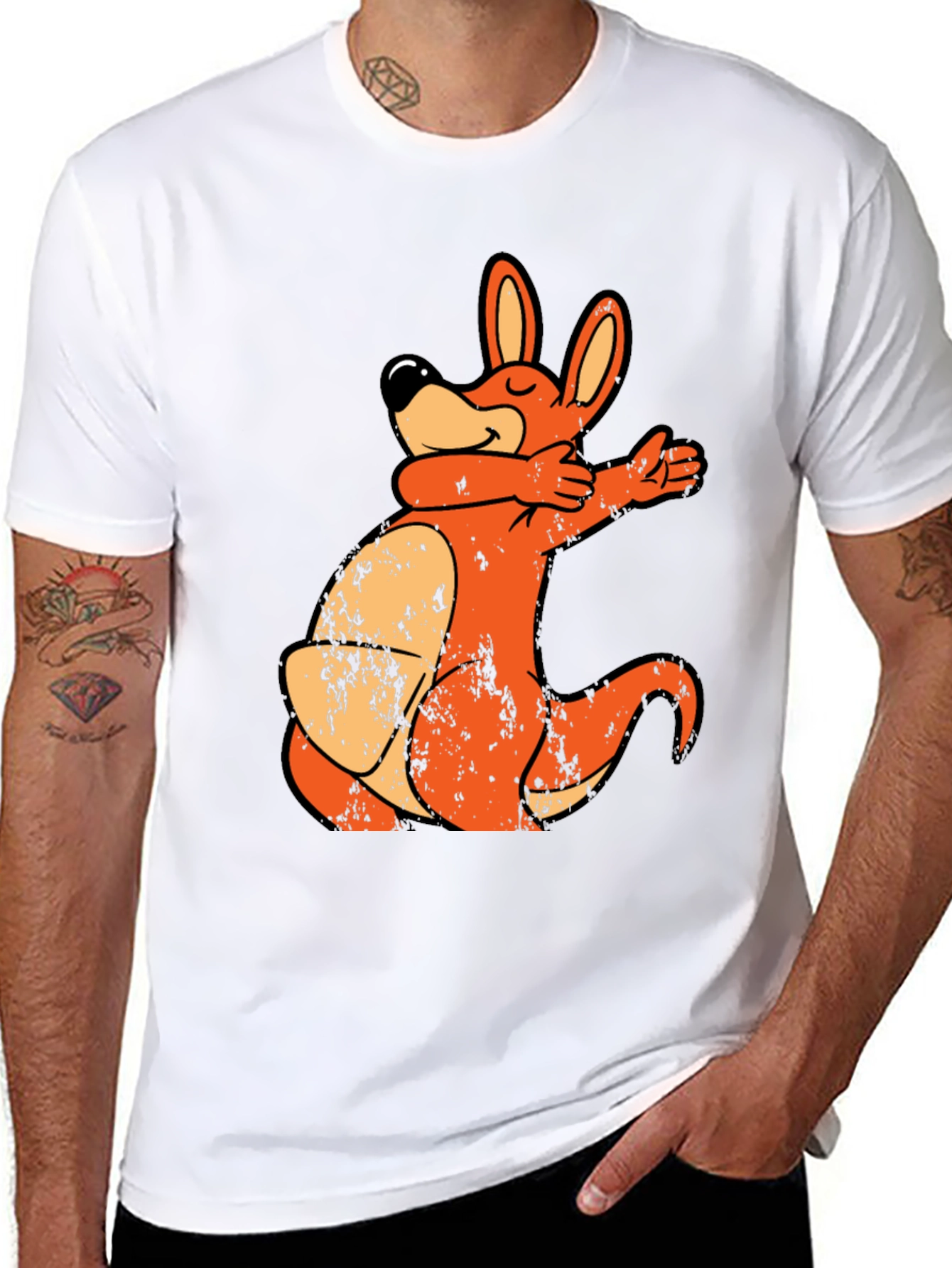 Cartoon Kangaroo Dab T-Shirt - Unique Design