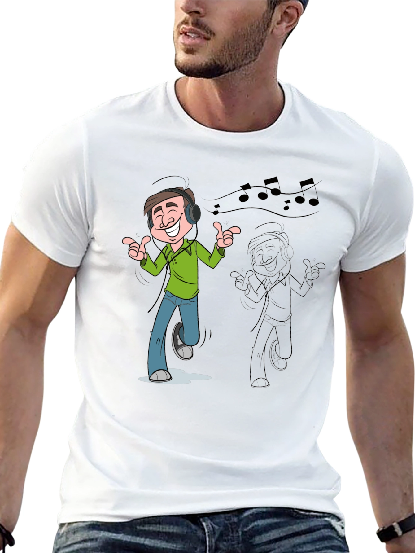 Cartoon Mans Music T-Shirt - Black