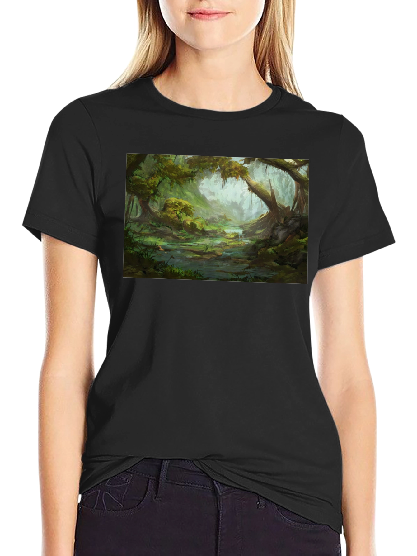 Swamp Landscape Graphic Tee - Black Relaxed Fit
