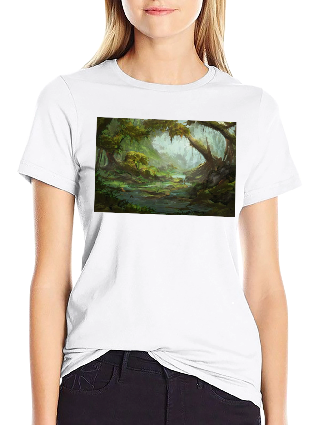 Swamp Landscape Graphic Tee - Black Relaxed Fit