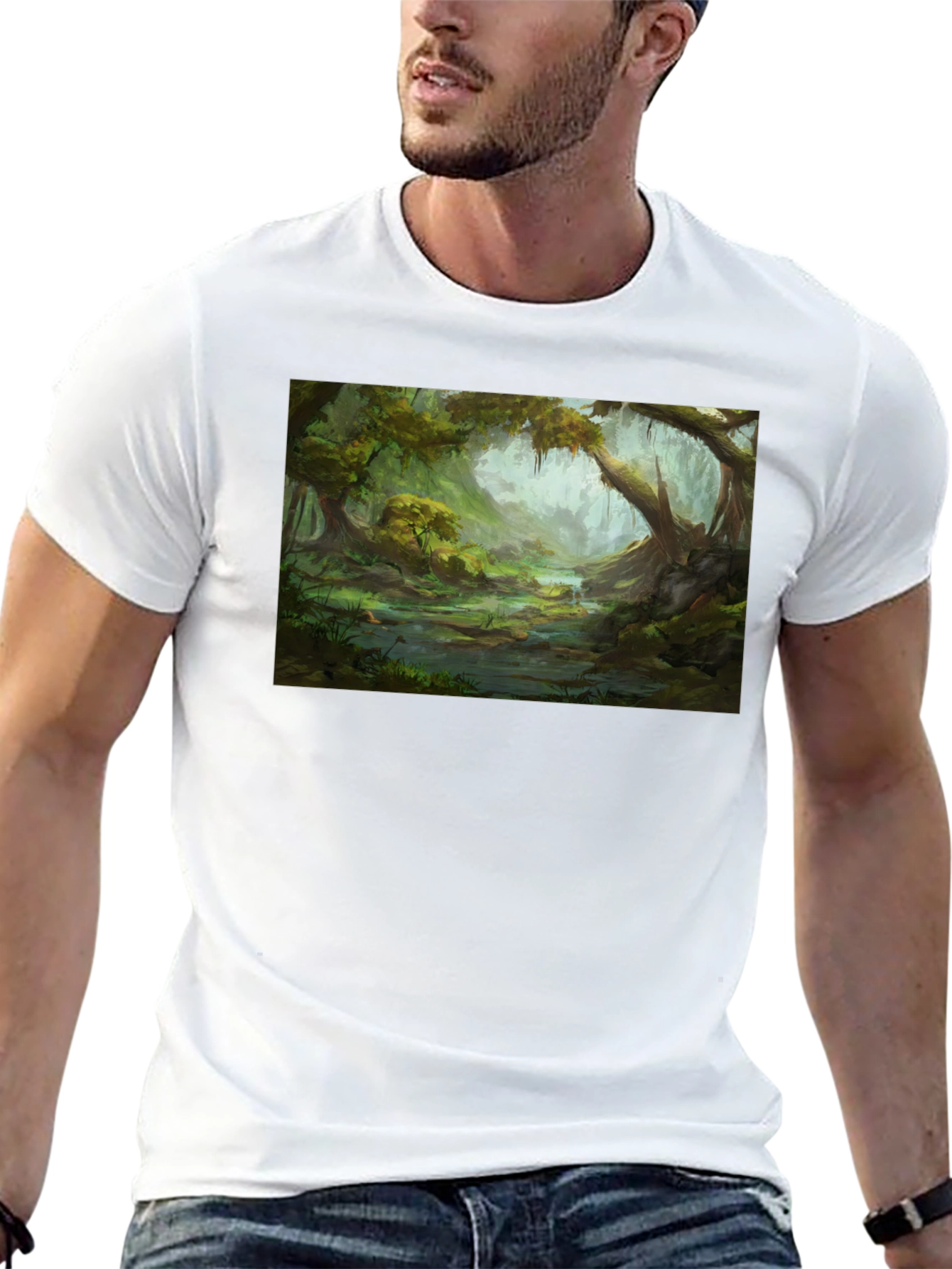 Swamp Landscape Graphic Tee - Black Relaxed Fit