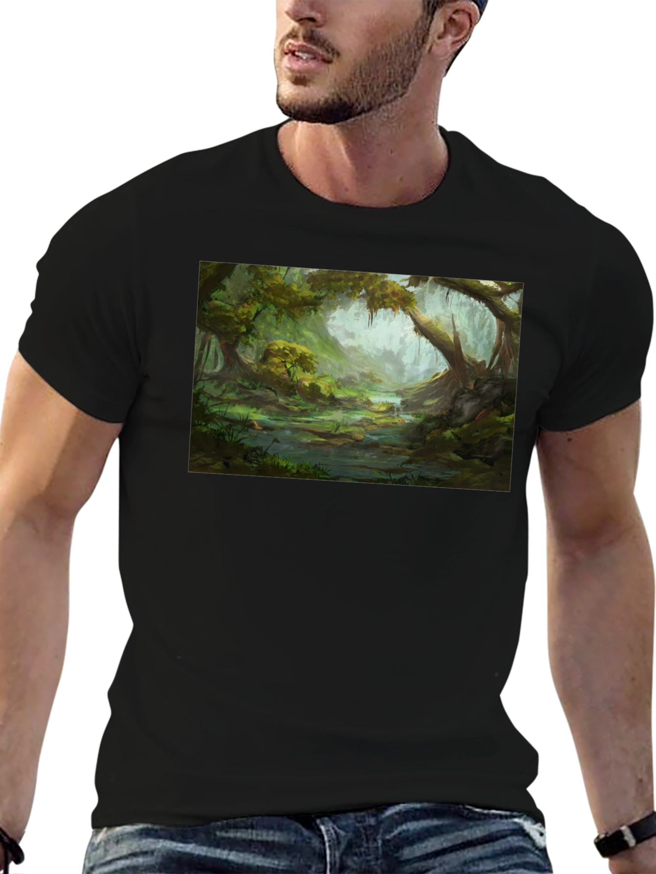 Swamp Landscape Graphic Tee - Black Relaxed Fit