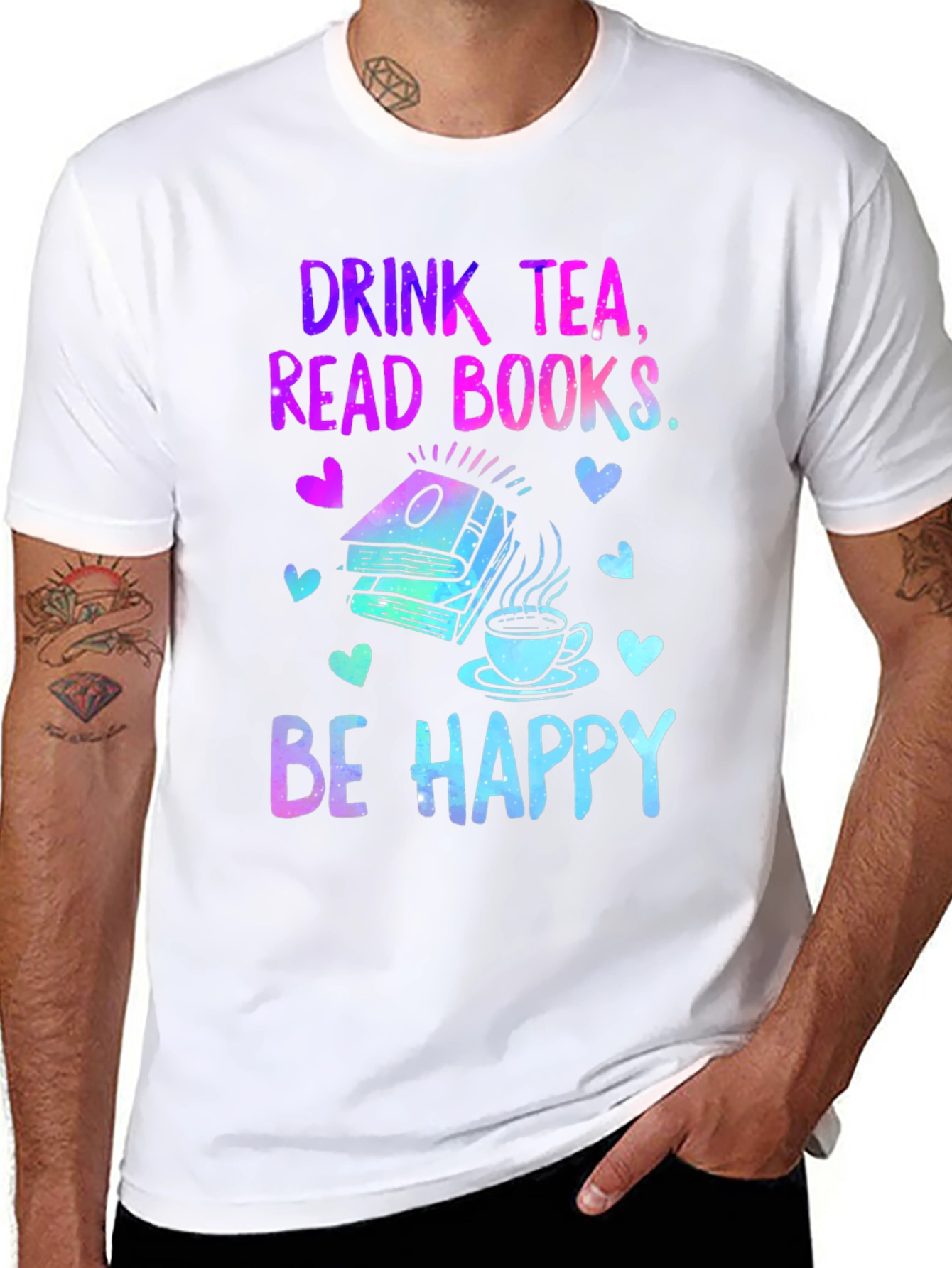 Drink Tea Read Books Be Happy Graphic T-Shirt