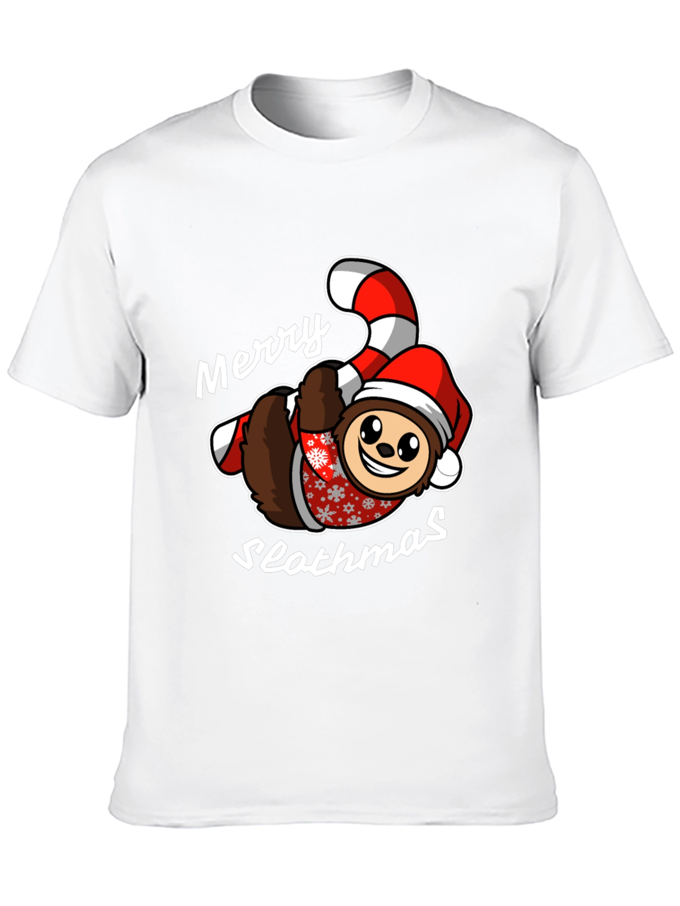 Merry Slothmas T-Shirt - Holiday Sloth Candy Cane Tee