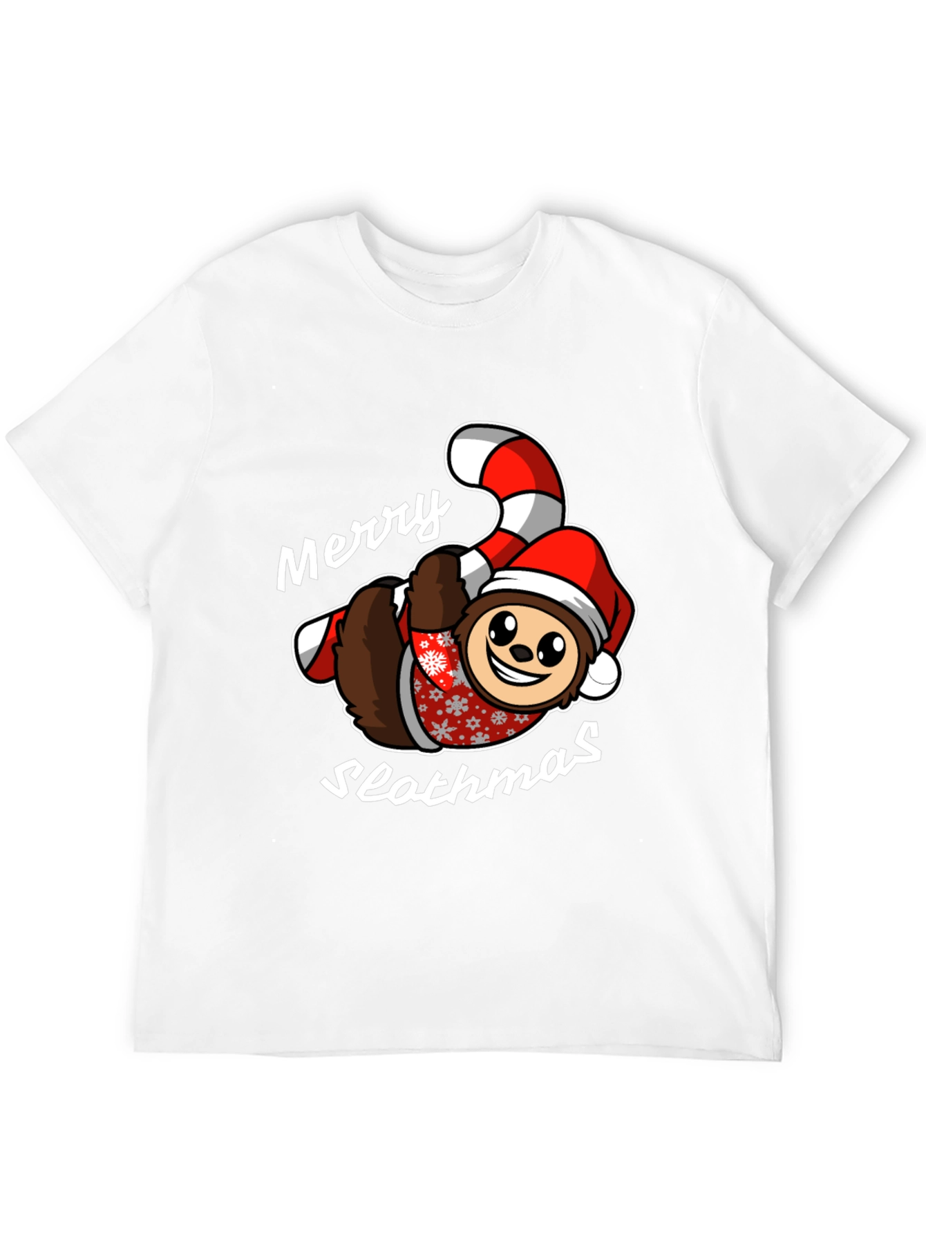 Merry Slothmas T-Shirt - Holiday Sloth Candy Cane Tee
