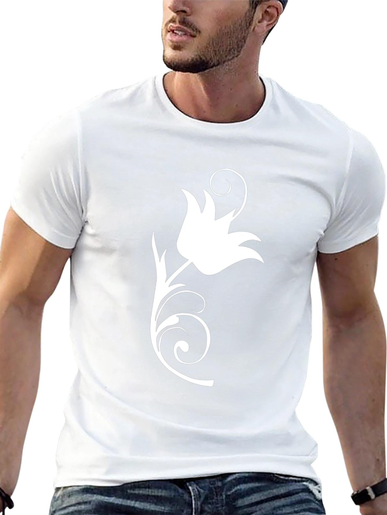 Elegant Black T-Shirt with Floral Design