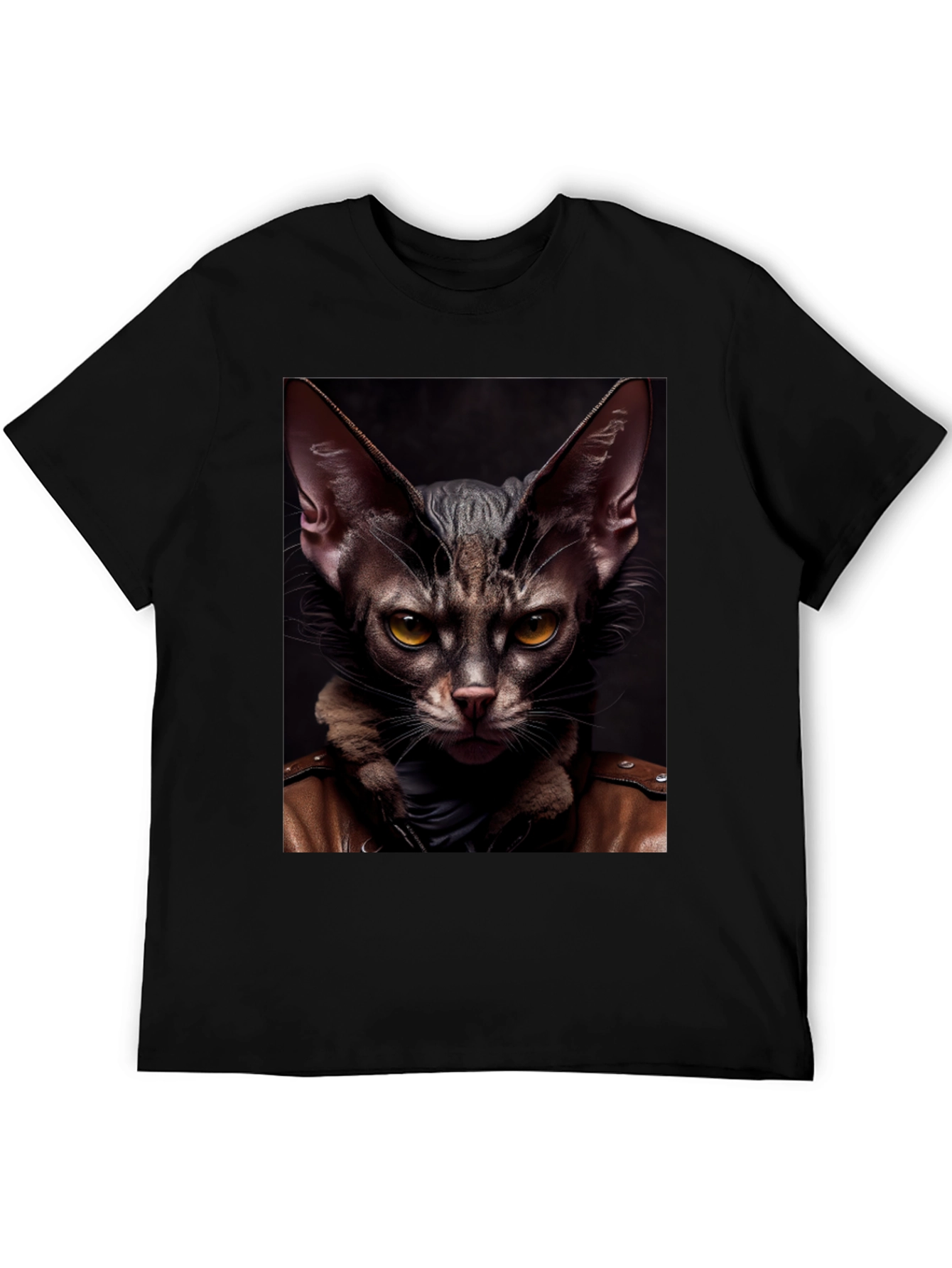Cat in Leather Jacket Graphic T-Shirt