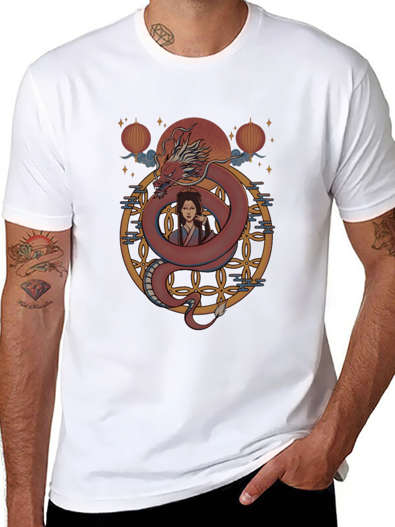 Dragon and Woman Graphic Print T-Shirt