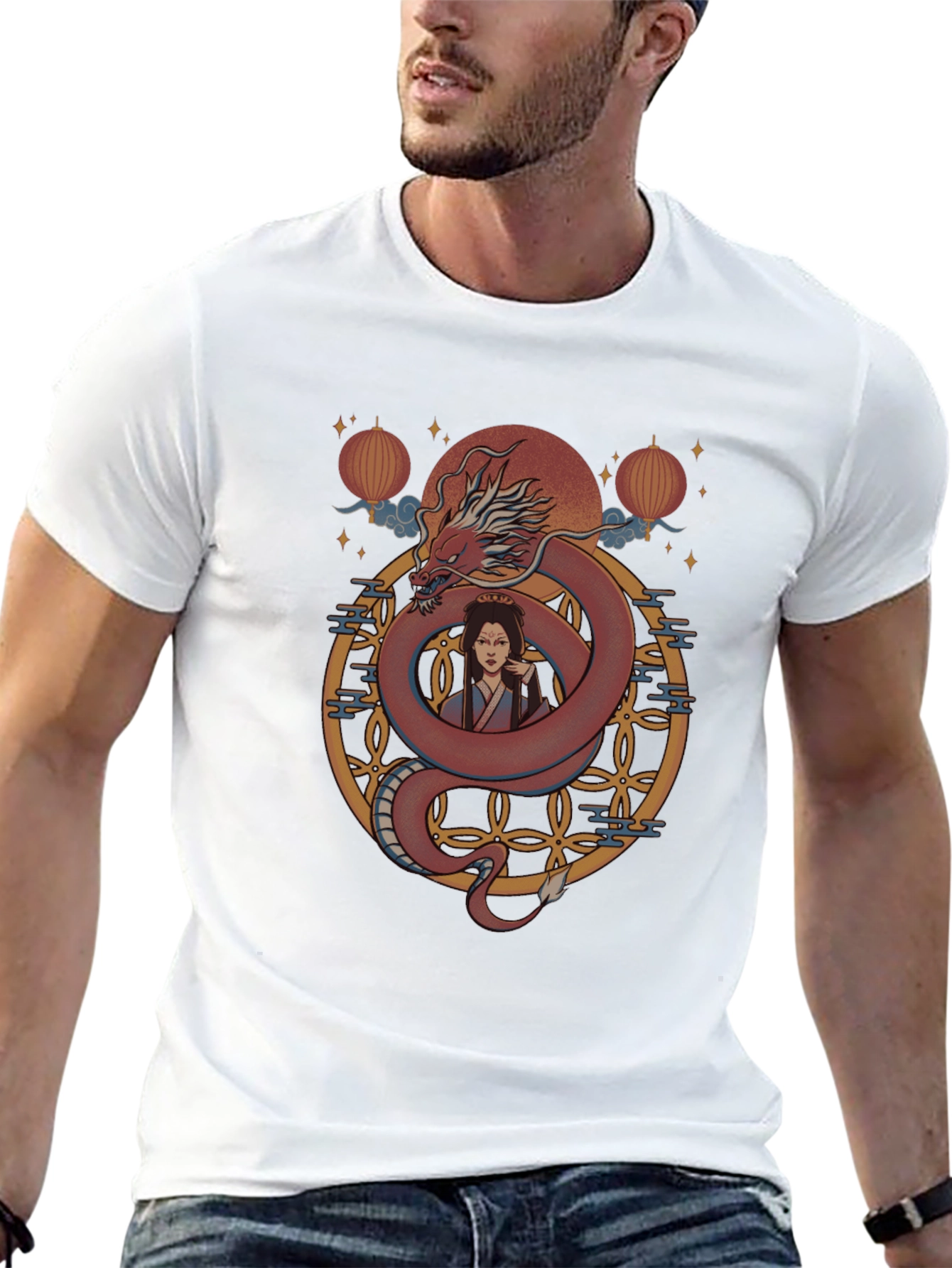 Dragon and Woman Graphic Print T-Shirt