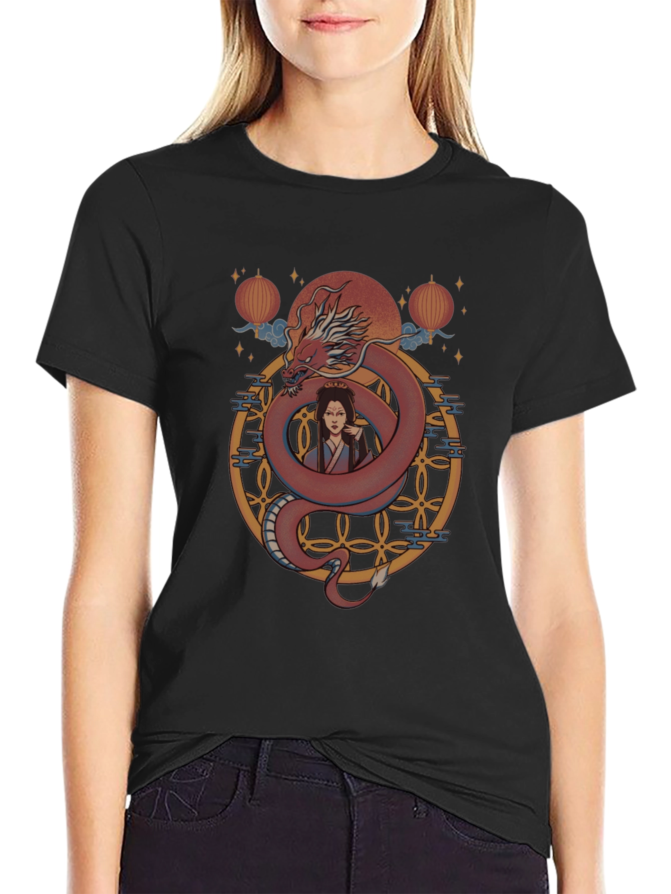 Dragon and Woman Graphic Print T-Shirt