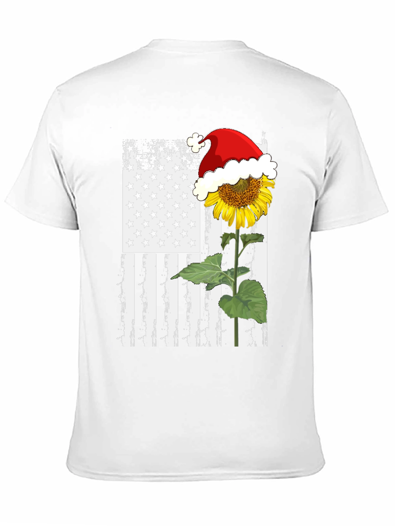 Sunflower Santa Hat USA Flag Graphic T-Shirt