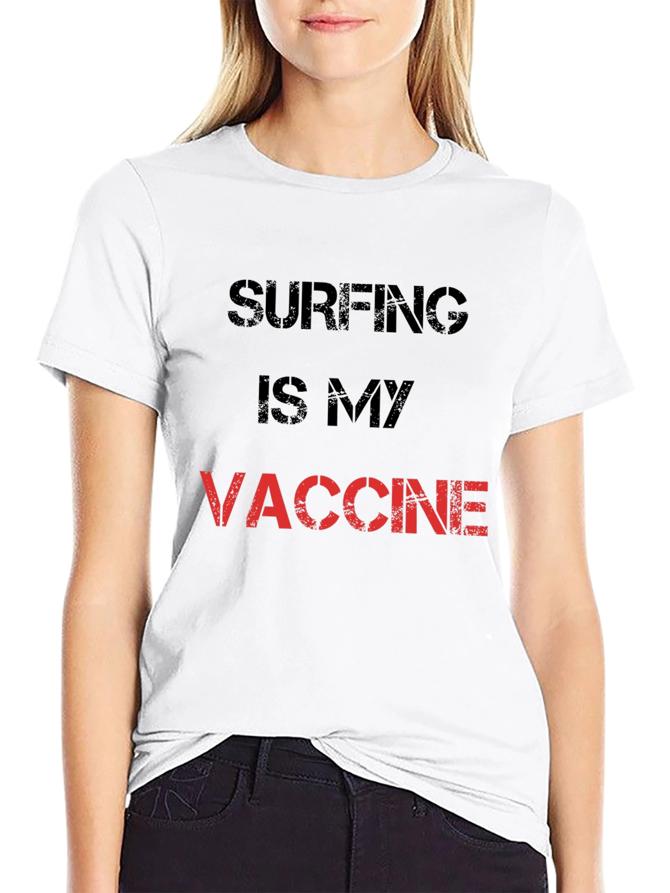 Surfing is My Vaccine T-Shirt - Black Cotton Tee