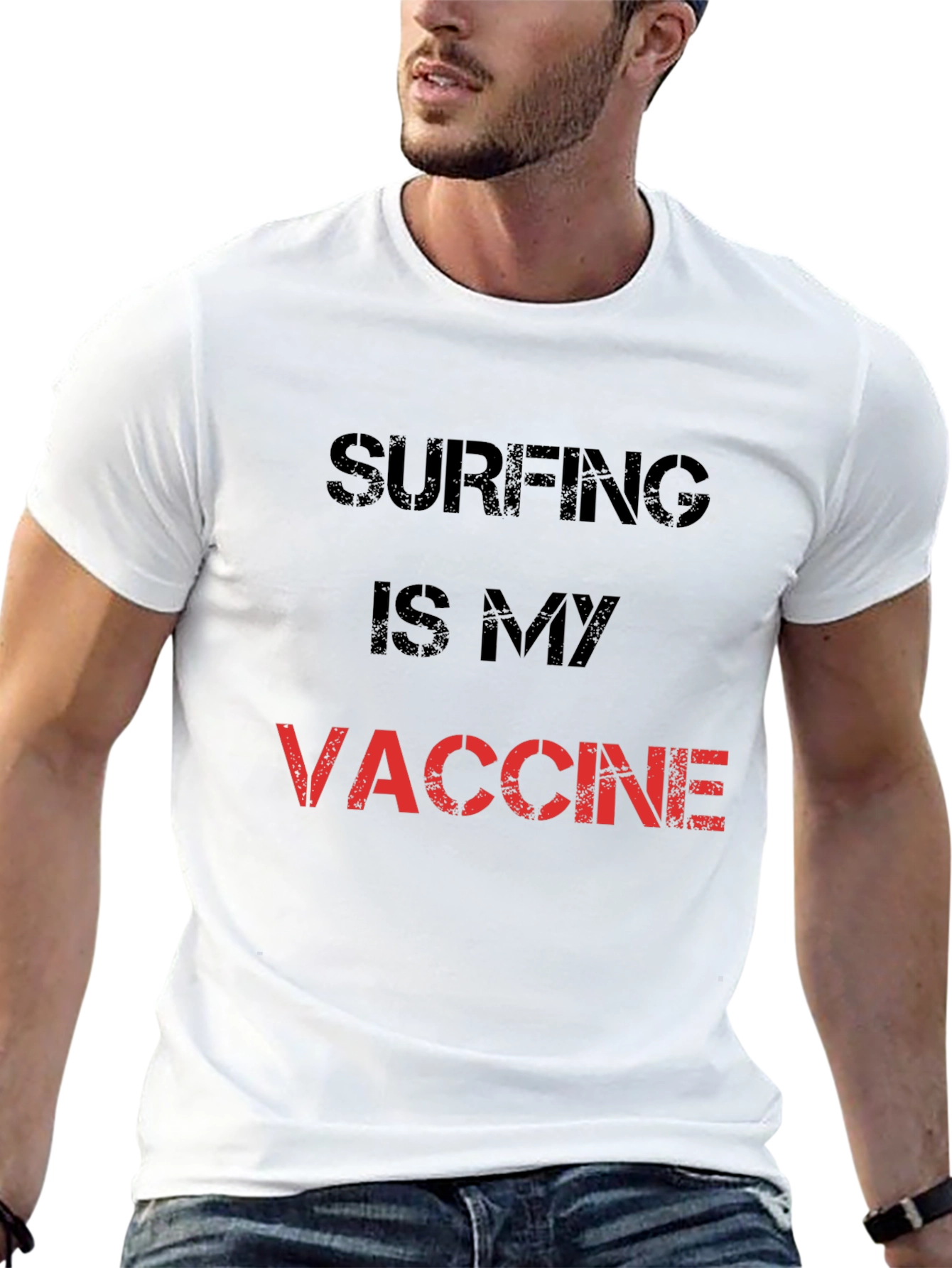 Surfing is My Vaccine T-Shirt - Black Cotton Tee