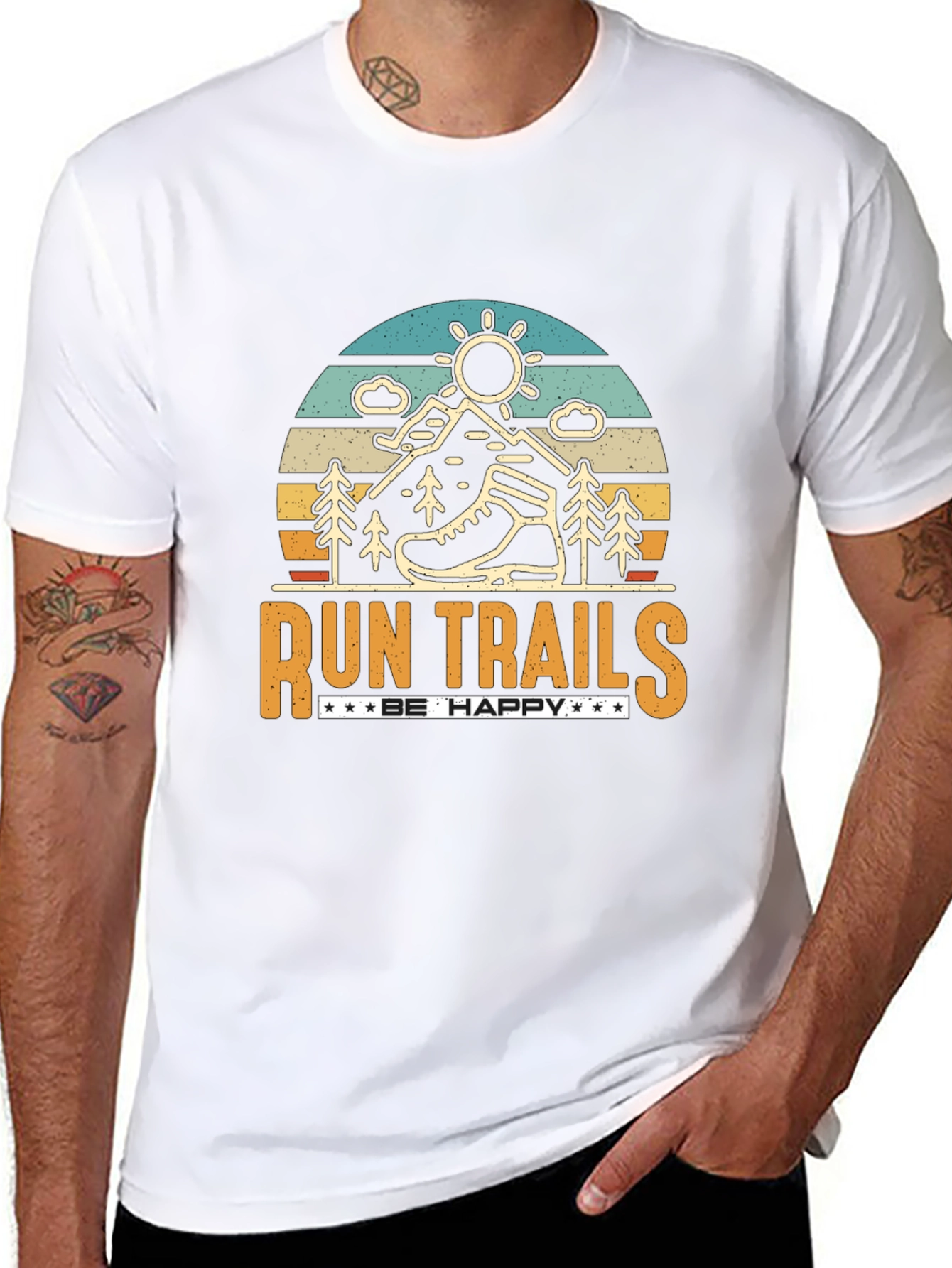 Run Trails Be Happy Graphic T-Shirt