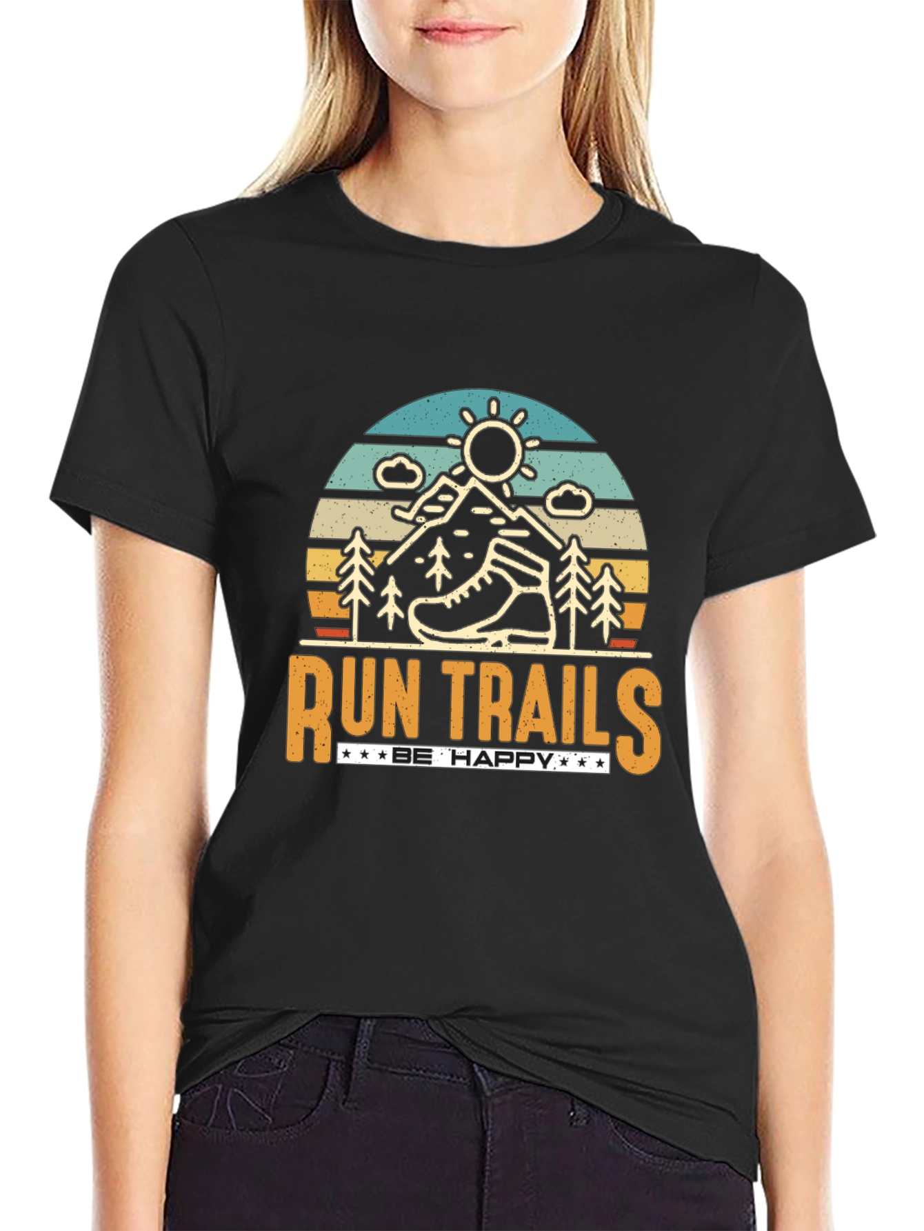 Run Trails Be Happy Graphic T-Shirt