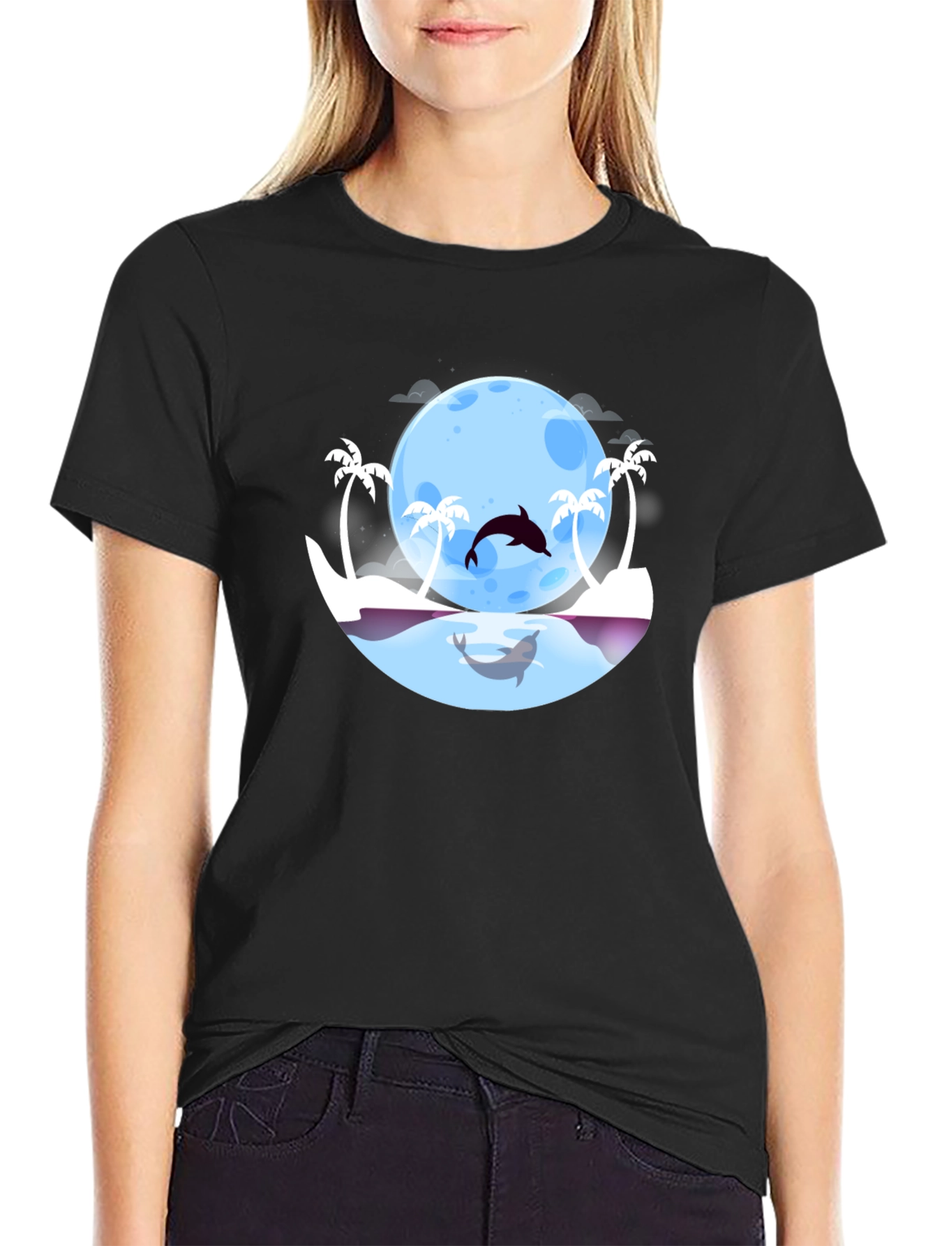 Dolphin Moon T-Shirt: Tropical Ocean Graphic Tee