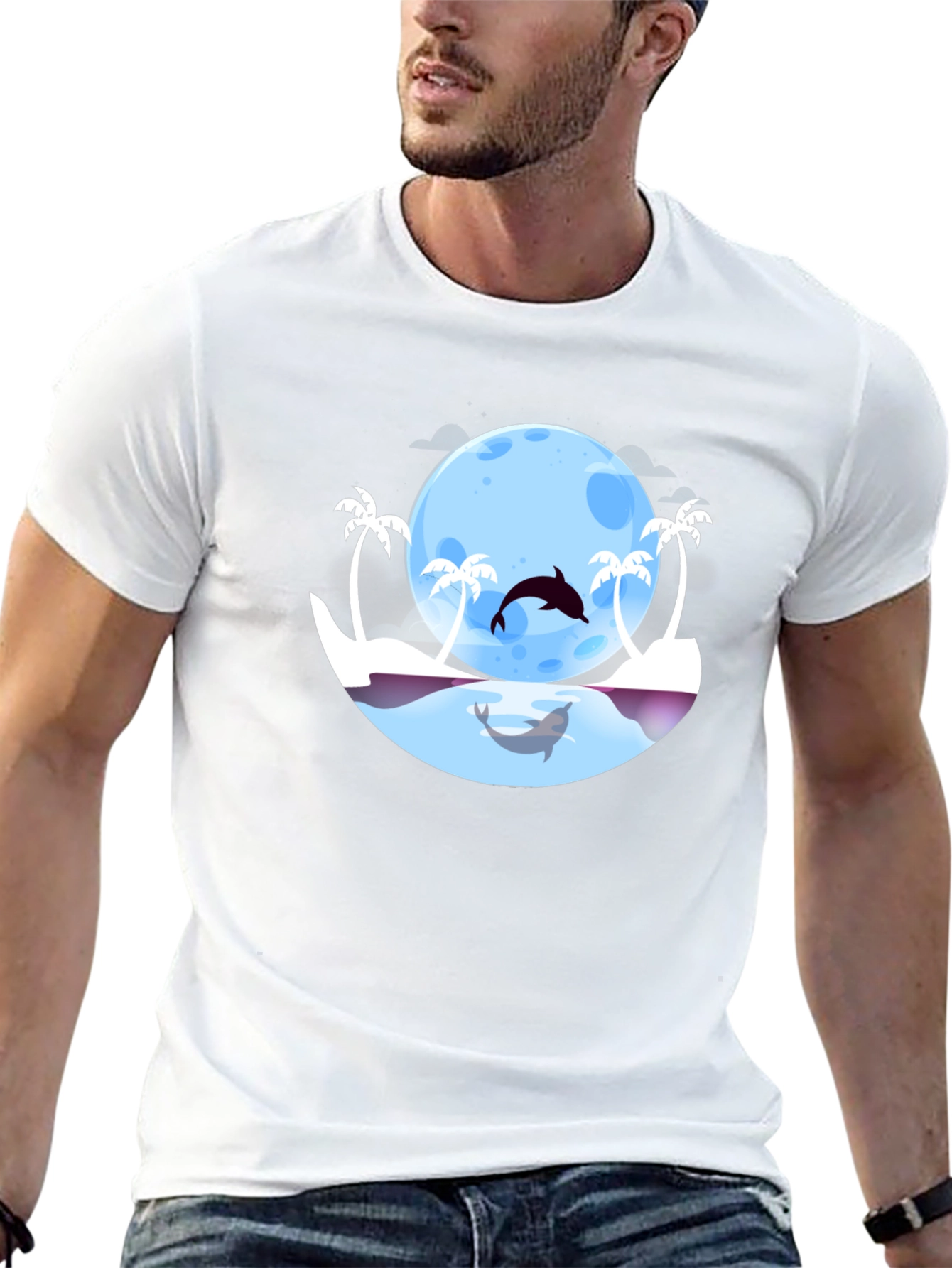 Dolphin Moon T-Shirt: Tropical Ocean Graphic Tee