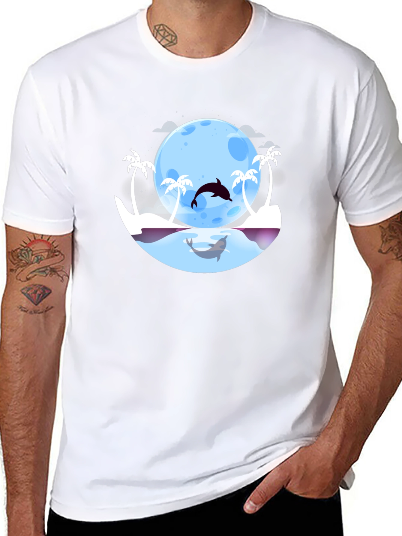 Dolphin Moon T-Shirt: Tropical Ocean Graphic Tee