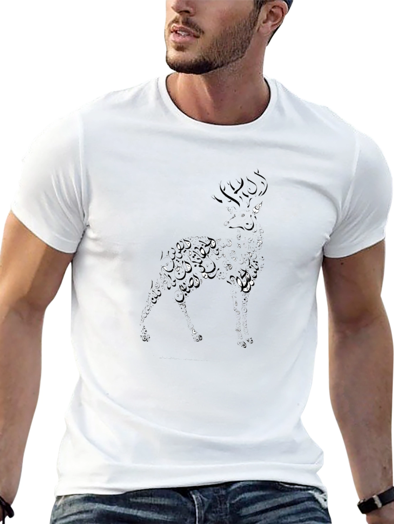 Abstract Deer Graphic Tee - Black