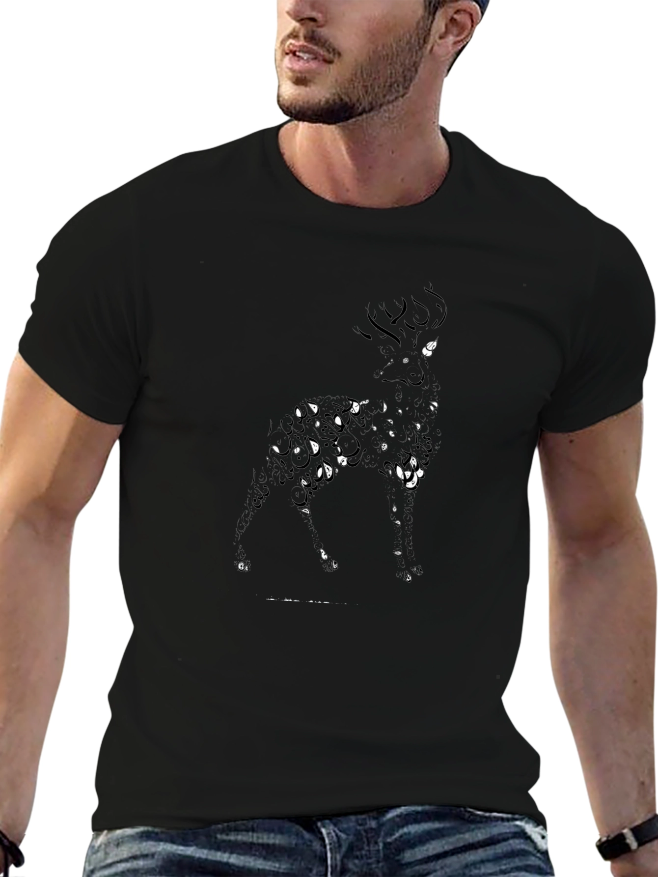 Abstract Deer Graphic Tee - Black