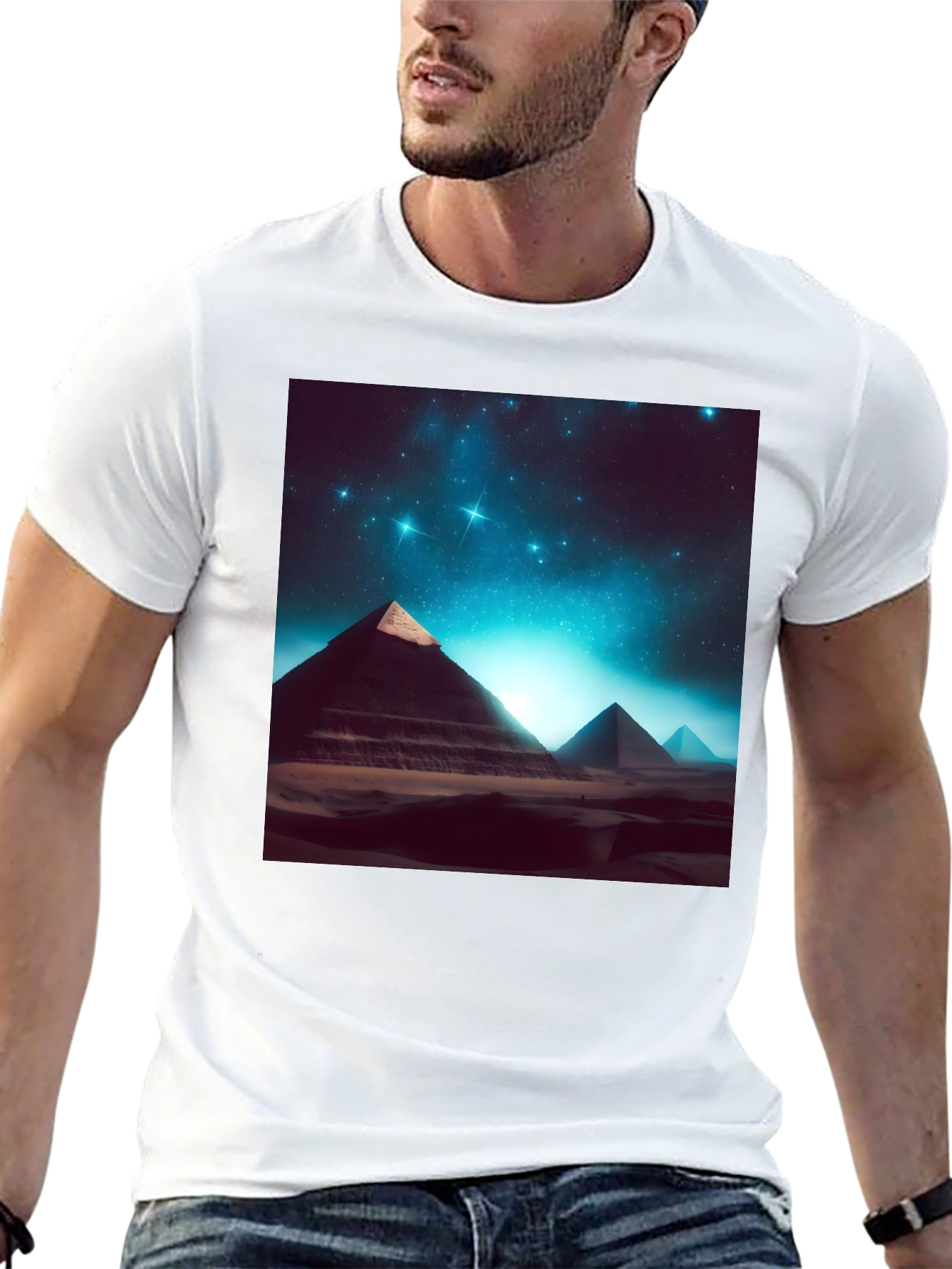Egyptian Pyramid Starry Night Black T-Shirt