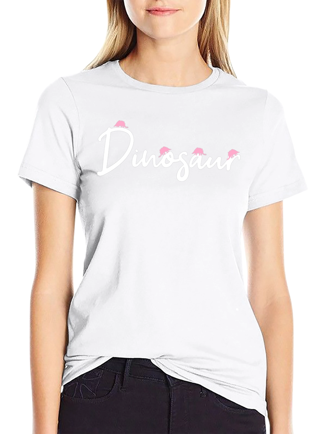 Dinosaur Pink Stegosaurus Black Cotton Graphic T-Shirt
