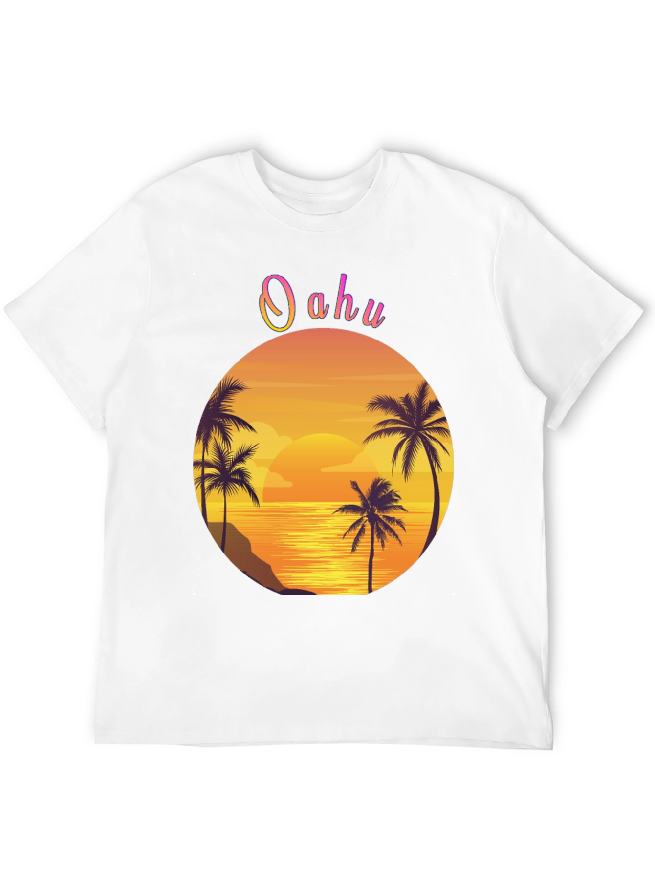 Oahu Sunset Palm Tree Graphic Tee - Black