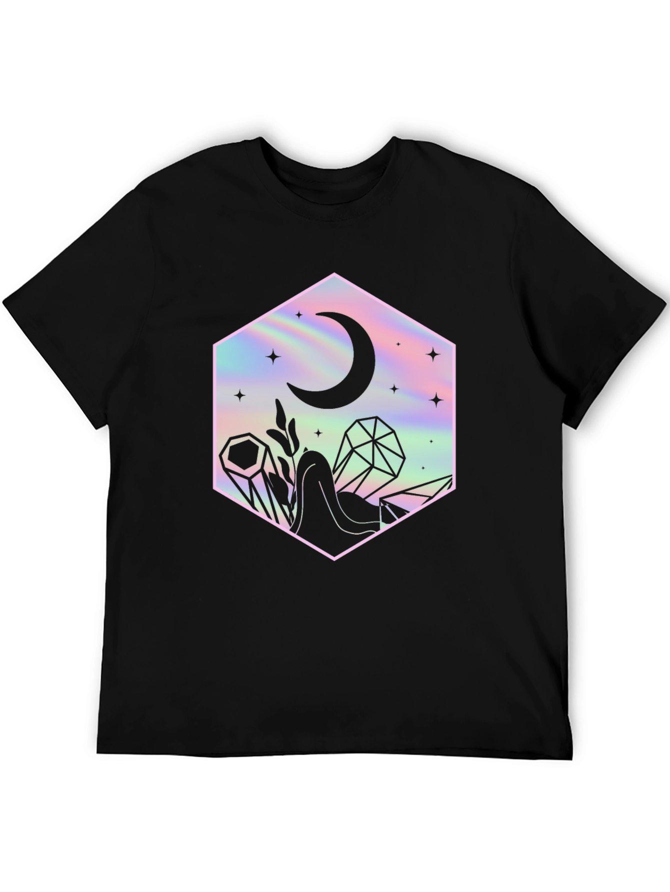 Mystic Moon Black T-Shirt - Holographic Design