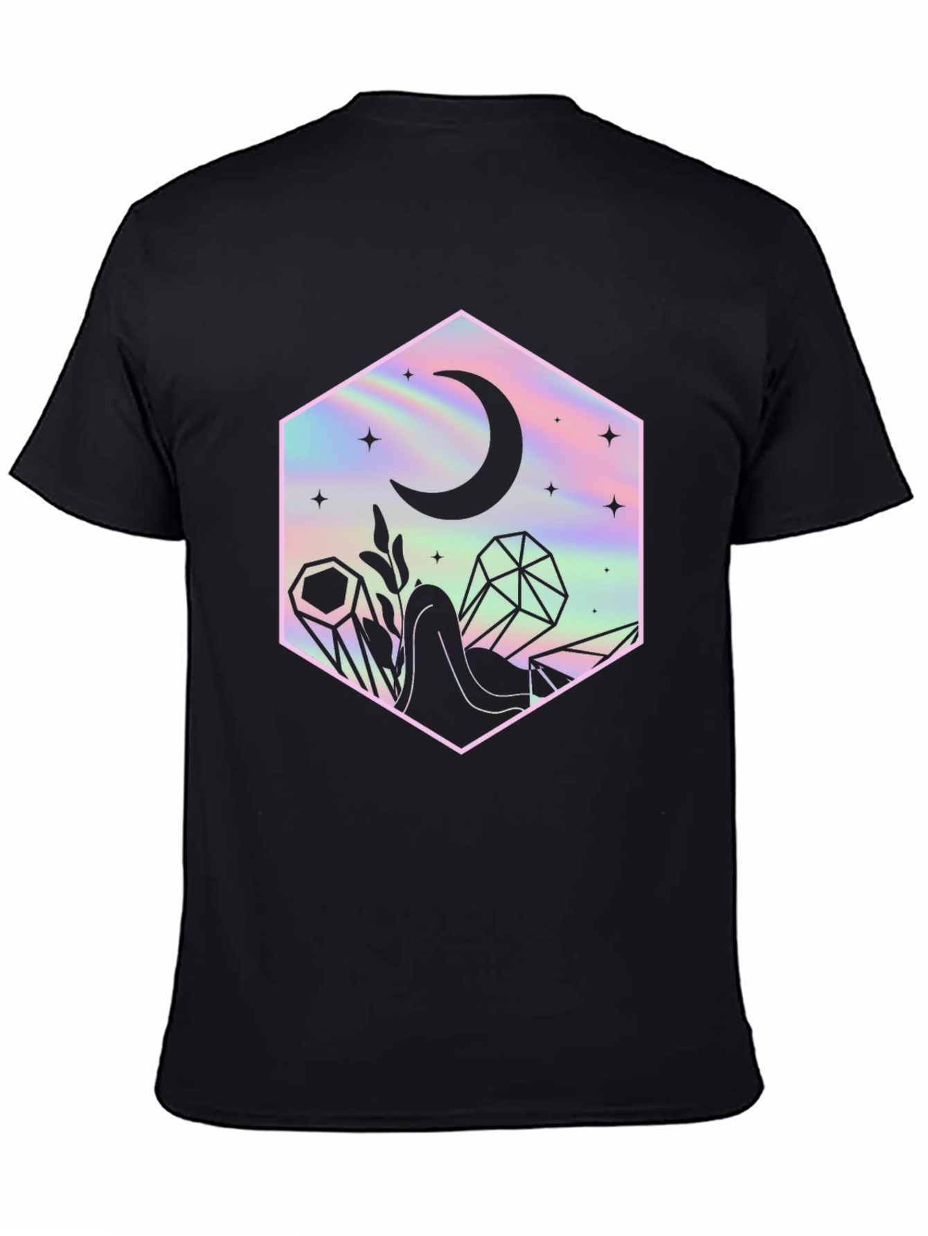 Mystic Moon Black T-Shirt - Holographic Design