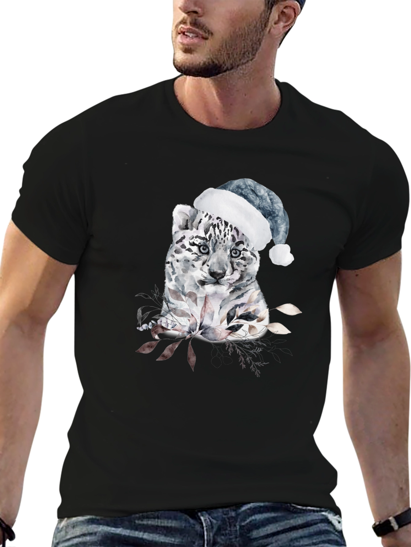 Festive Snow Leopard Tee - Winter Holiday Apparel
