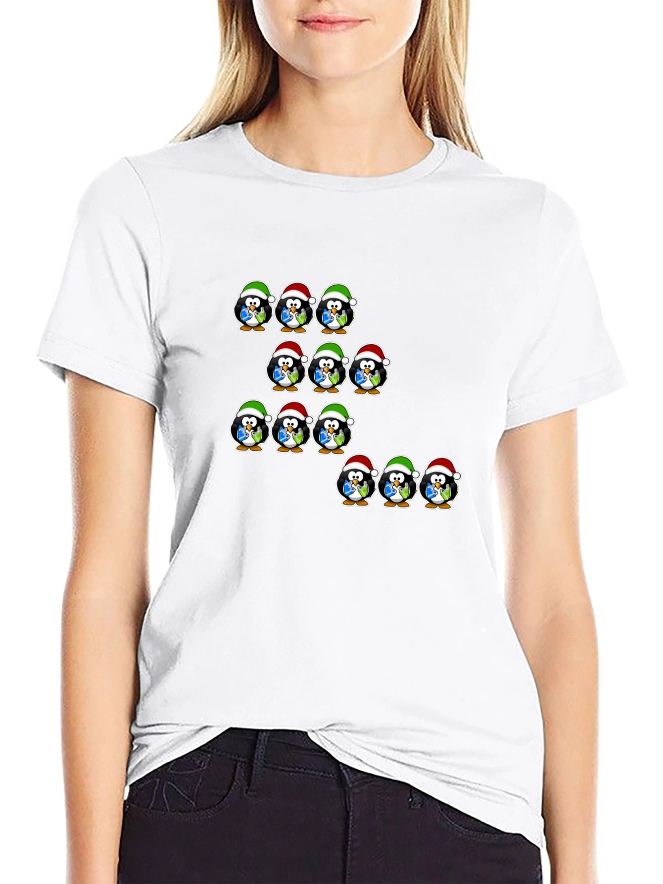 Festive Penguin Santa Hat T-Shirt - Holiday Cheer