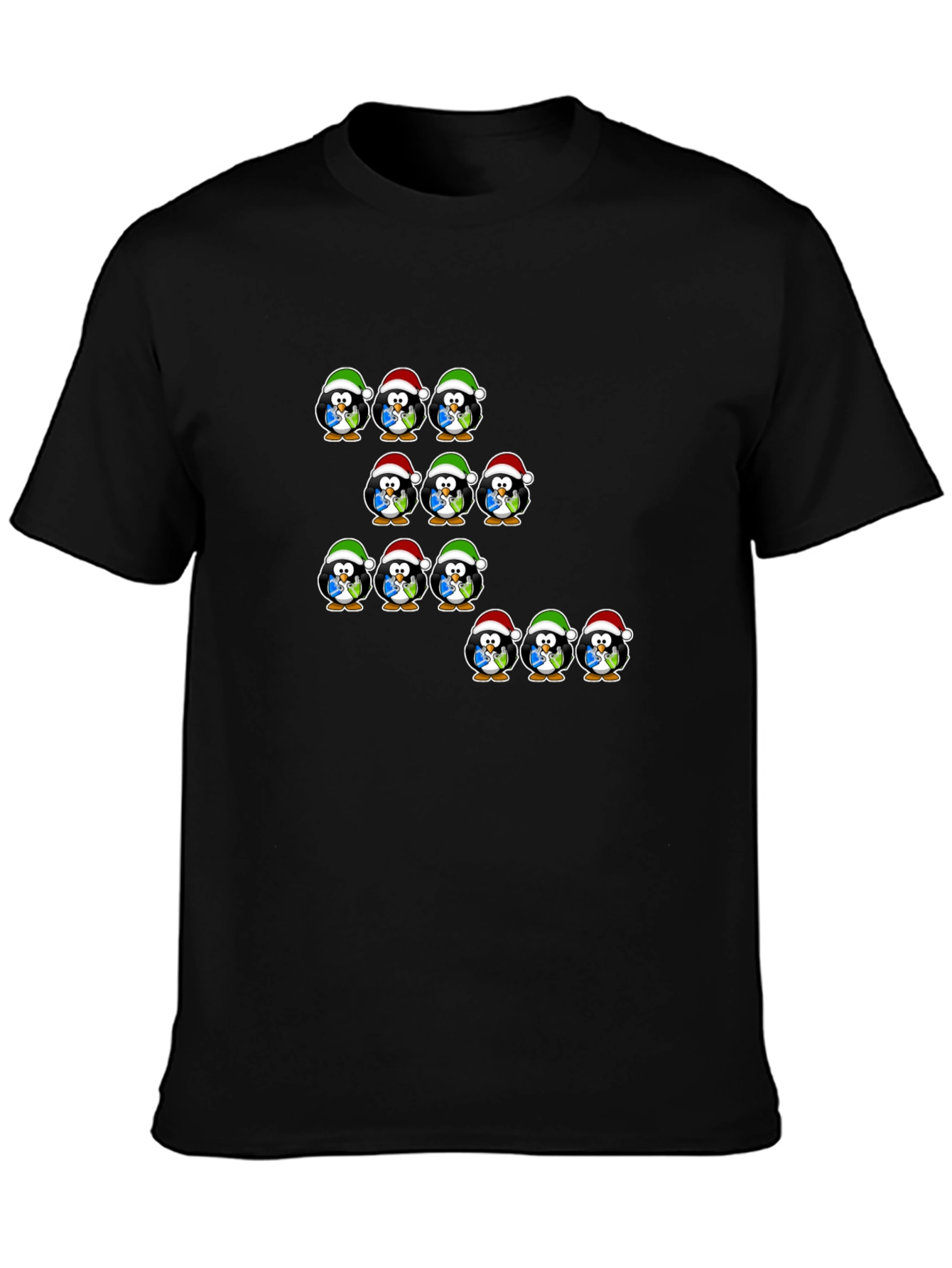 Festive Penguin Santa Hat T-Shirt - Holiday Cheer