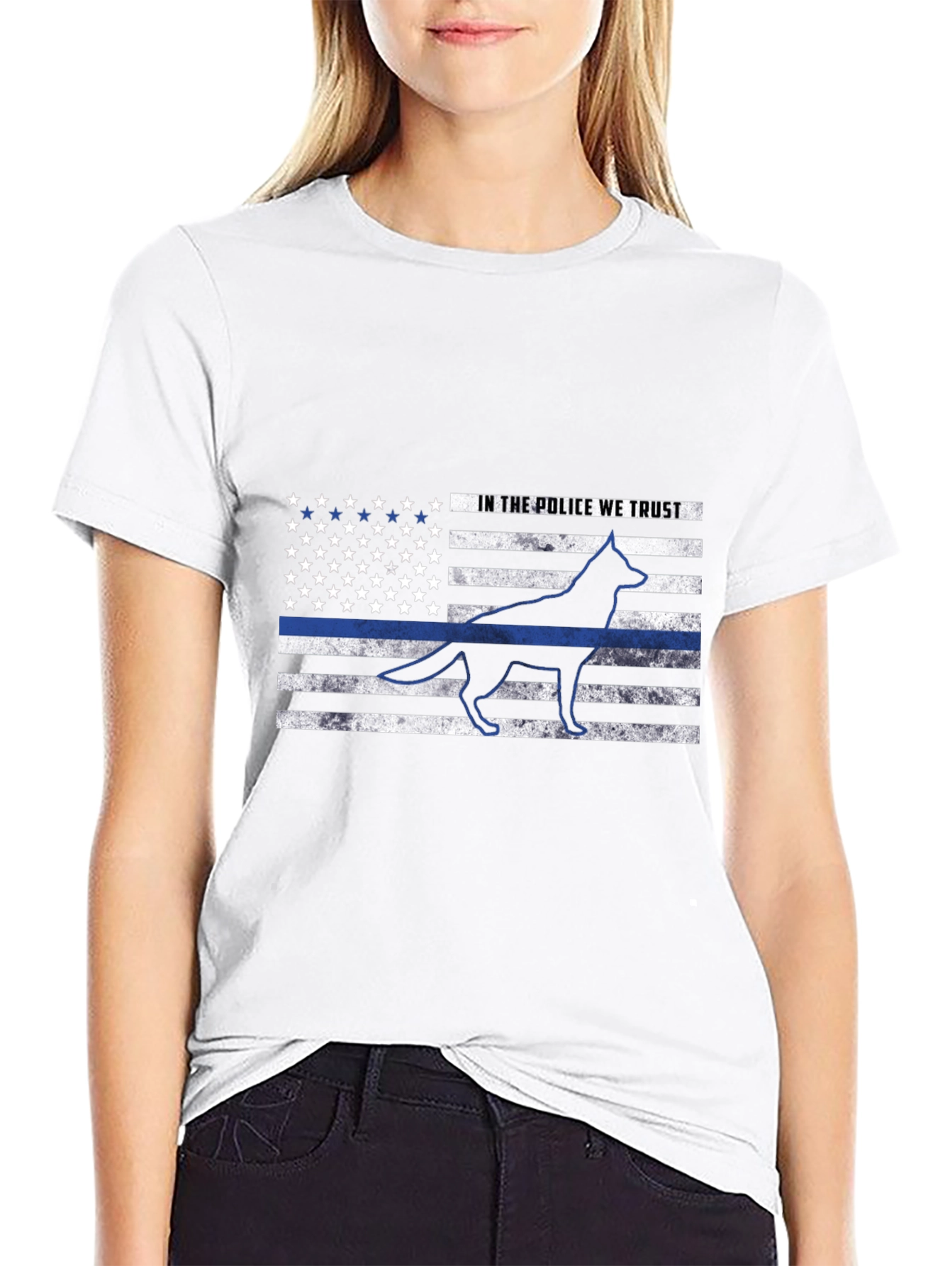 Police K9 American Flag Thin Blue Line T-Shirt