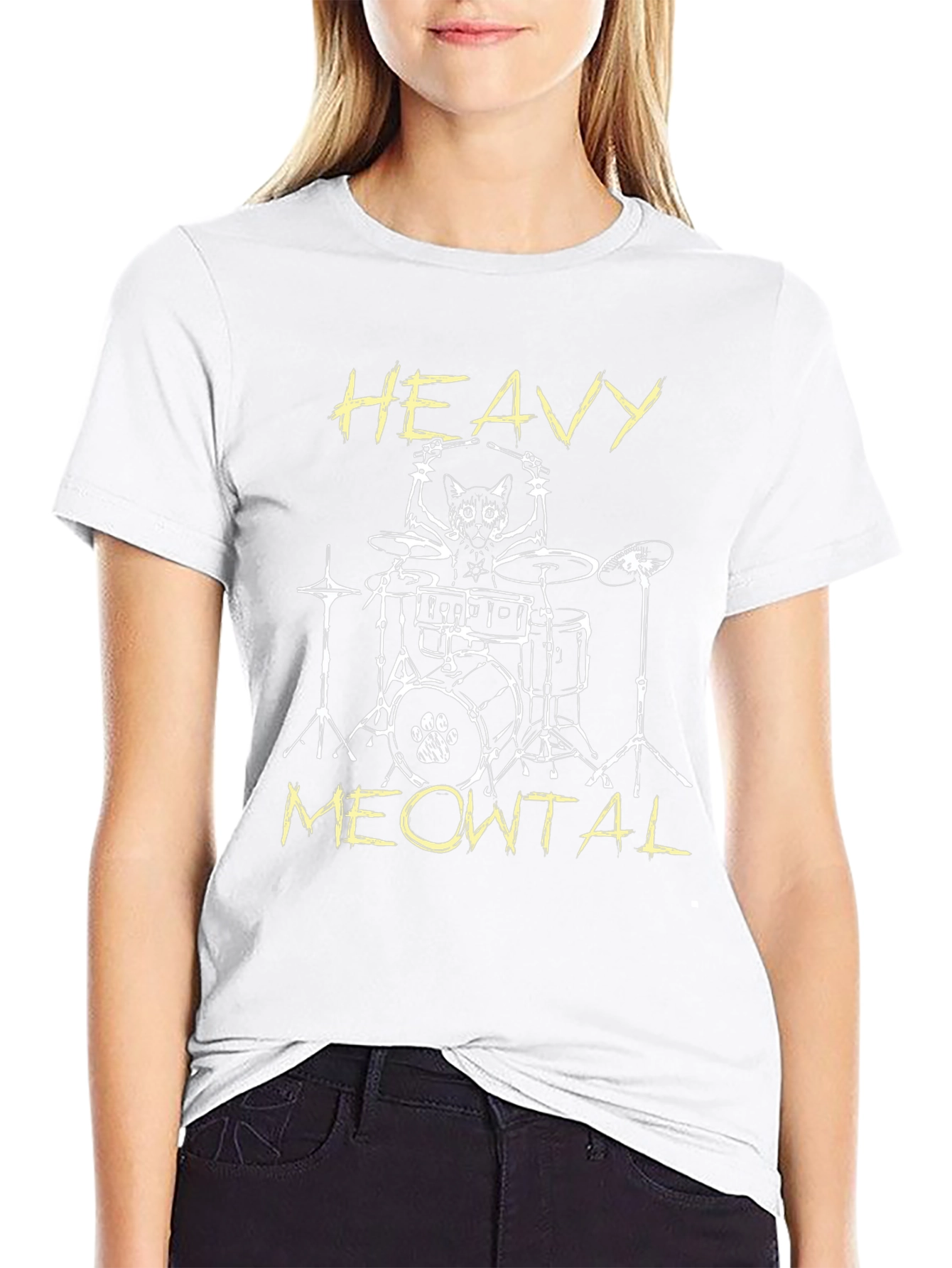 Heavy Meowtal Cat Drummer T-Shirt