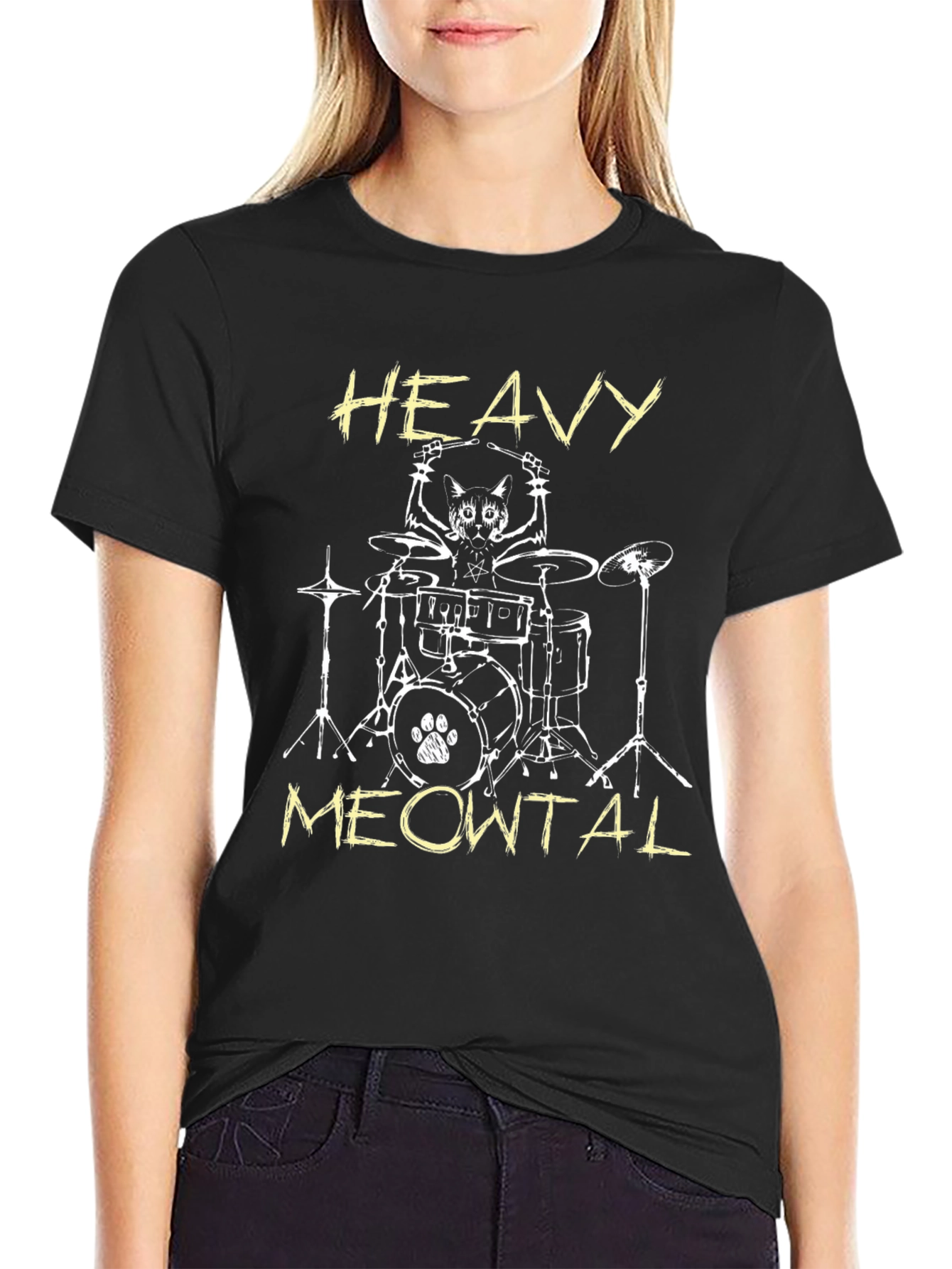 Heavy Meowtal Cat Drummer T-Shirt