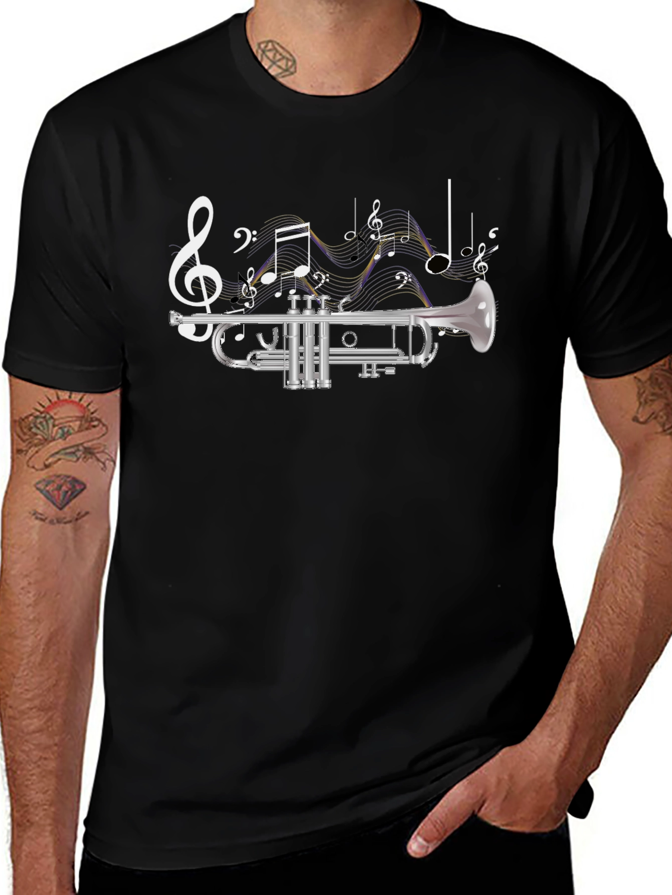 Trumpet & Music Notes Graphic Tee