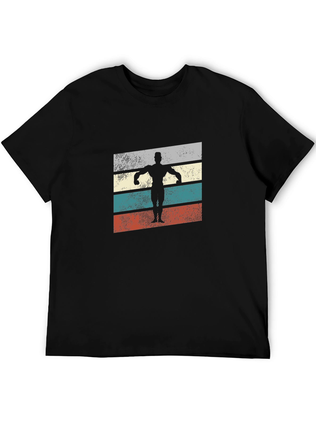Retro Bodybuilder Graphic Tee - Black Cotton Shirt