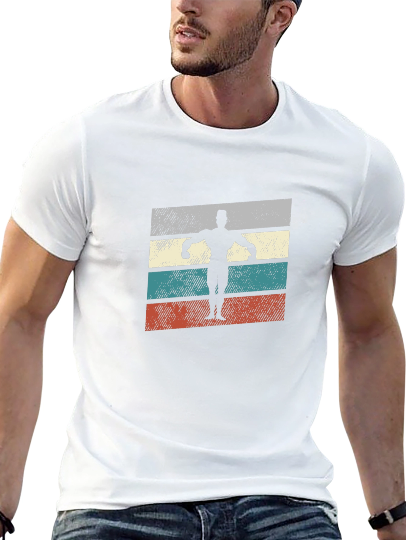 Retro Bodybuilder Graphic Tee - Black Cotton Shirt