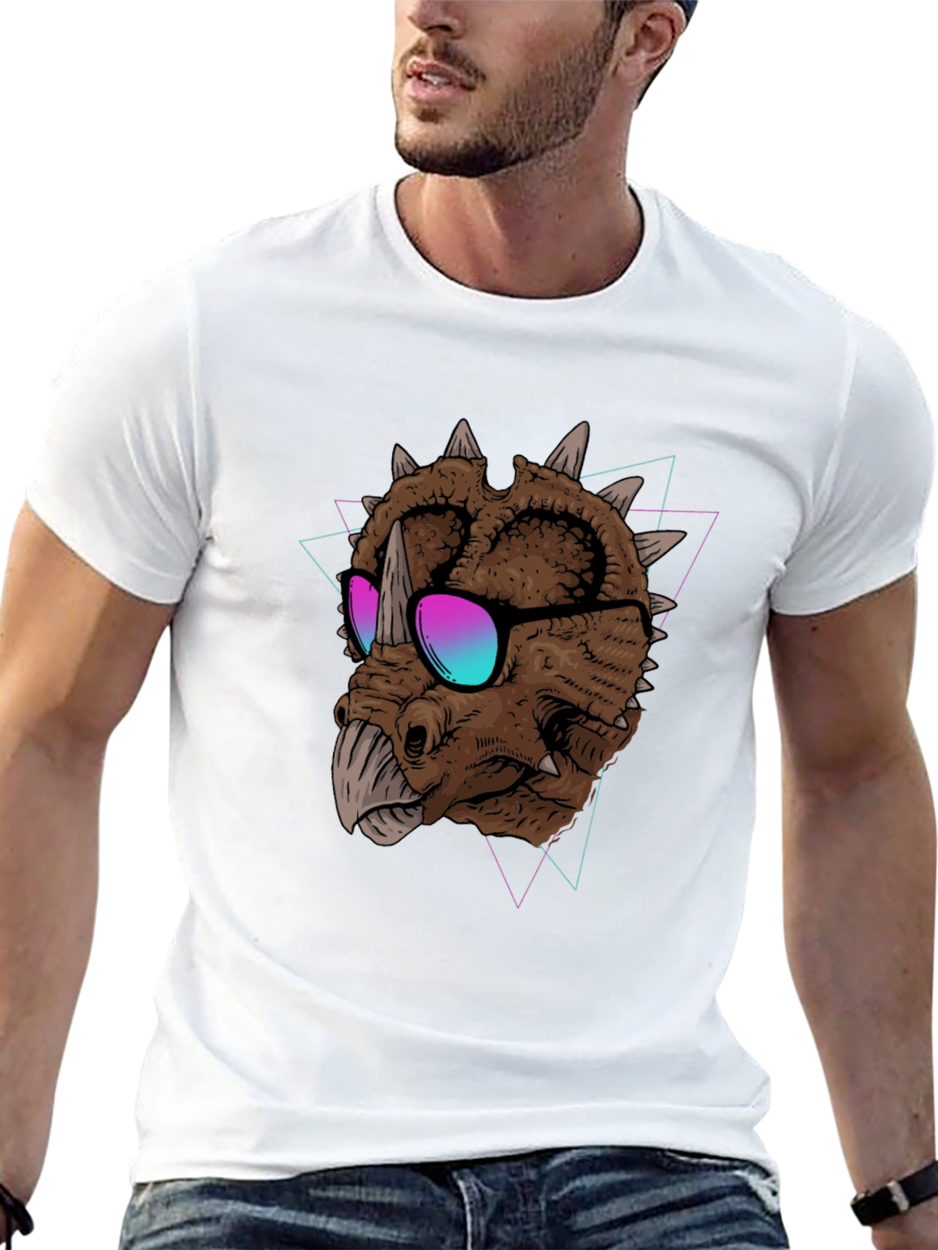 Cool Triceratops Graphic Tee - Black T-Shirt