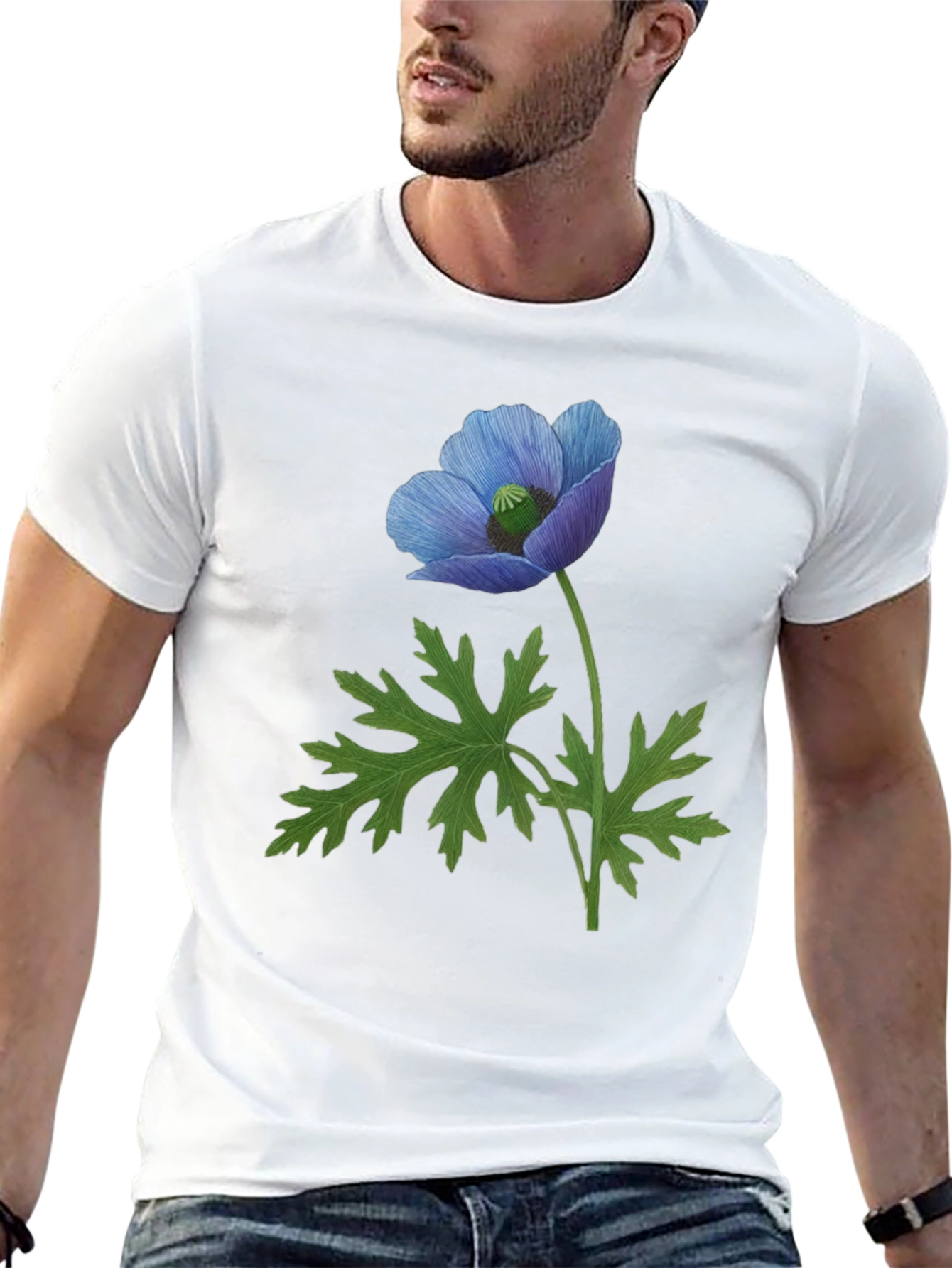 Blue Poppy Flower Graphic T-Shirt - Nature Inspired Tee