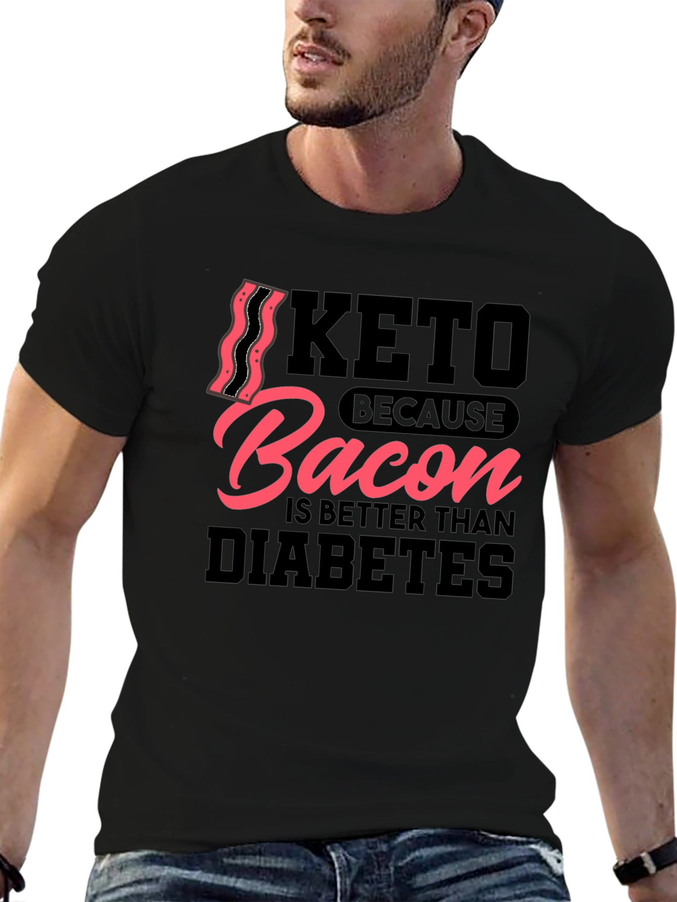 Keto Bacon Diabetes Humor Graphic T-Shirt