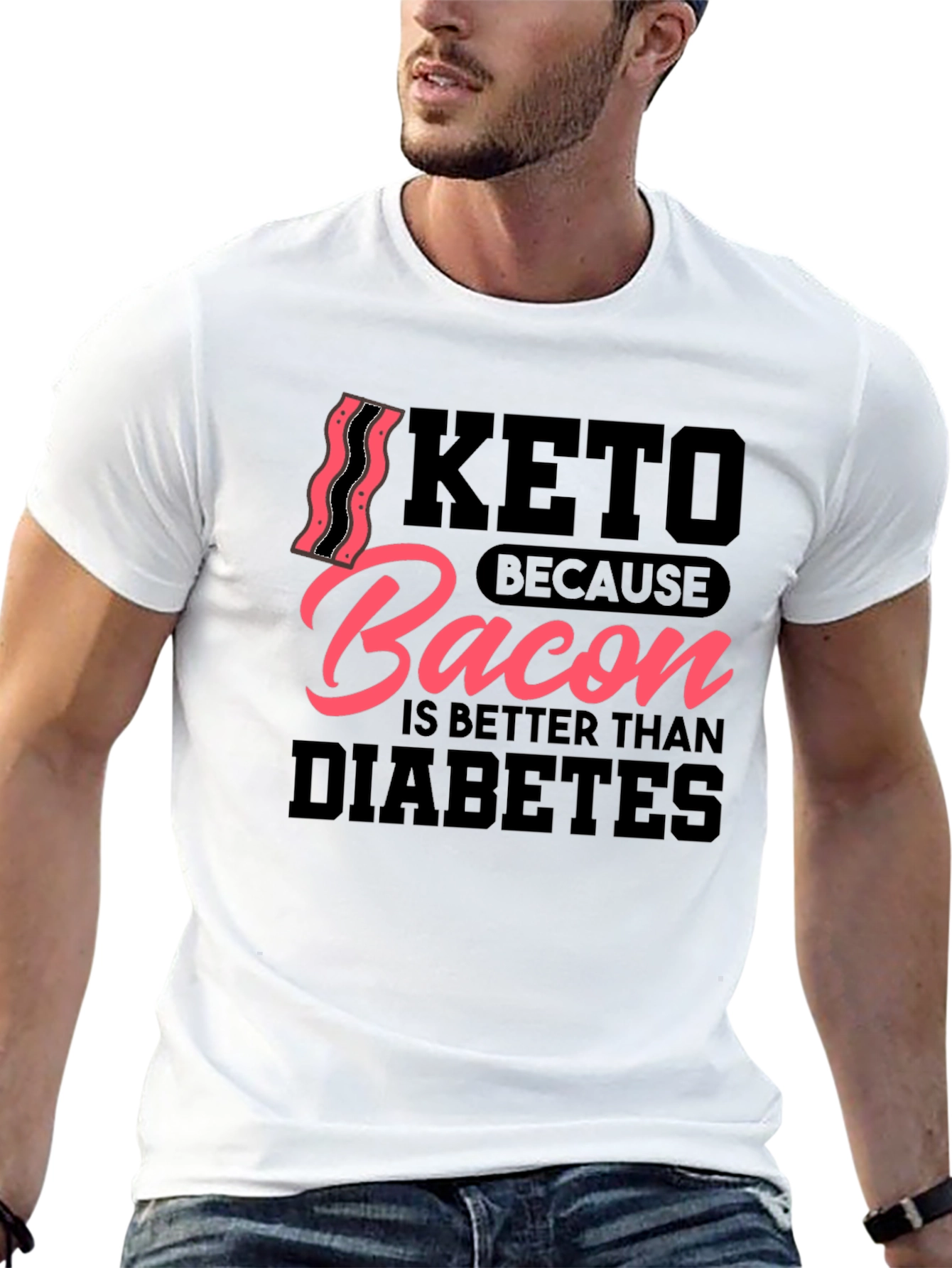 Keto Bacon Diabetes Humor Graphic T-Shirt