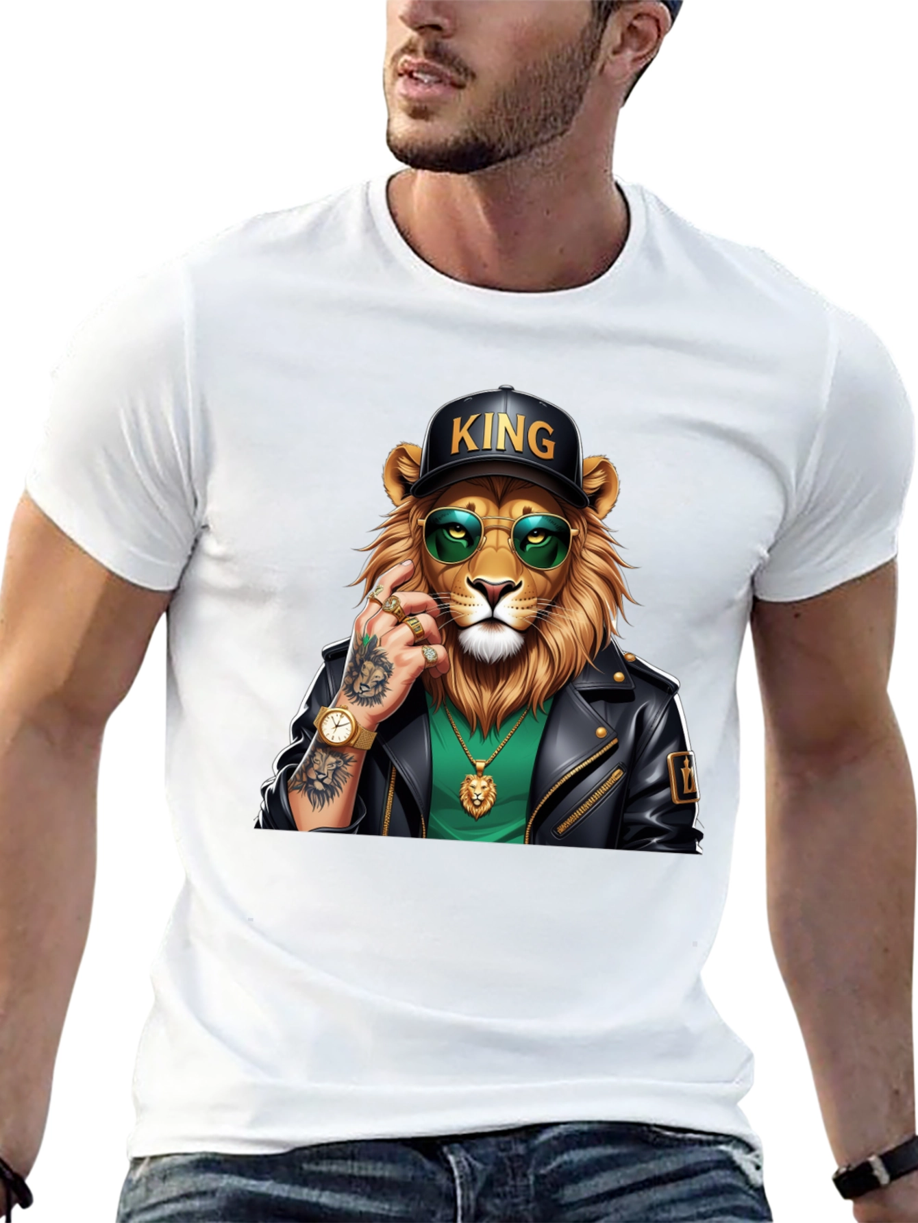 Cool Lion King Graphic Tee - Black
