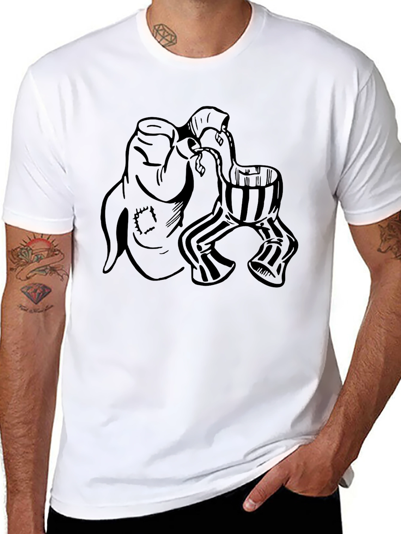 Mens Black Graphic Tee - Funky Character Design